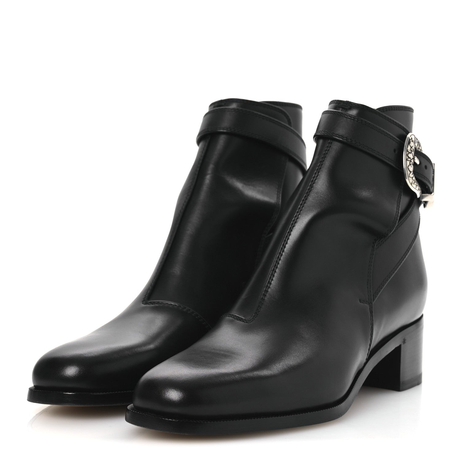 Calfskin Jakarta Buckle Boots 8 Black