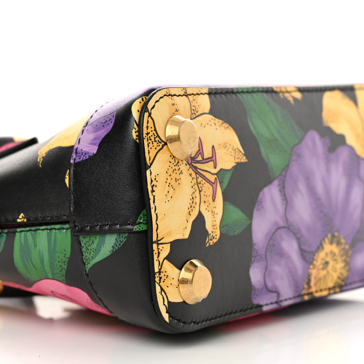 Smooth Calfskin Lush Floral Print XXS Ville Top Handle Bag Black Multicolor