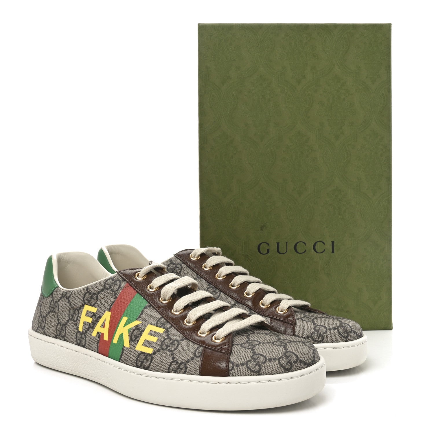 GG Supreme Monogram Fake/Not Mens Ace Sneakers 8 Beige New Shamarock Brown Sugar