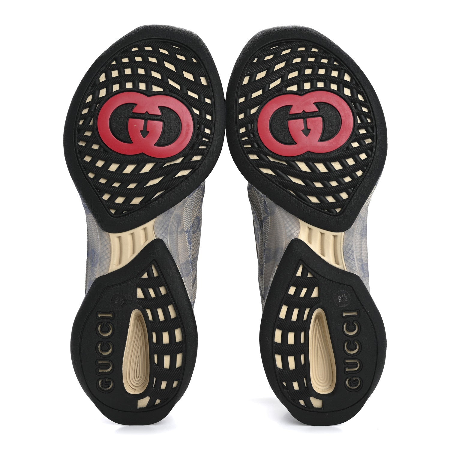 Ultralight Plume Calfskin Monogram Printed Mens Gucci Run Sneakers 9.5 Beige Blue