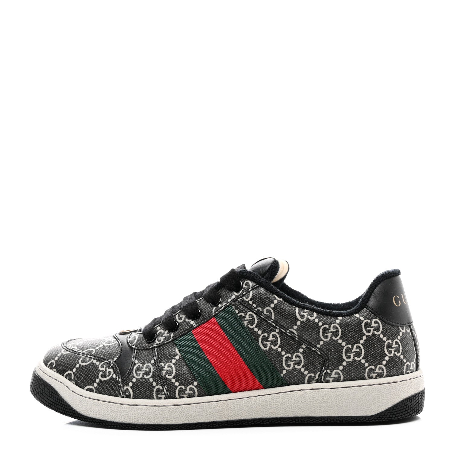 GG Supereme Monogram Miro Soft Calfskin Web Mens Screener Sneakers 8.5 Black Grey Sky