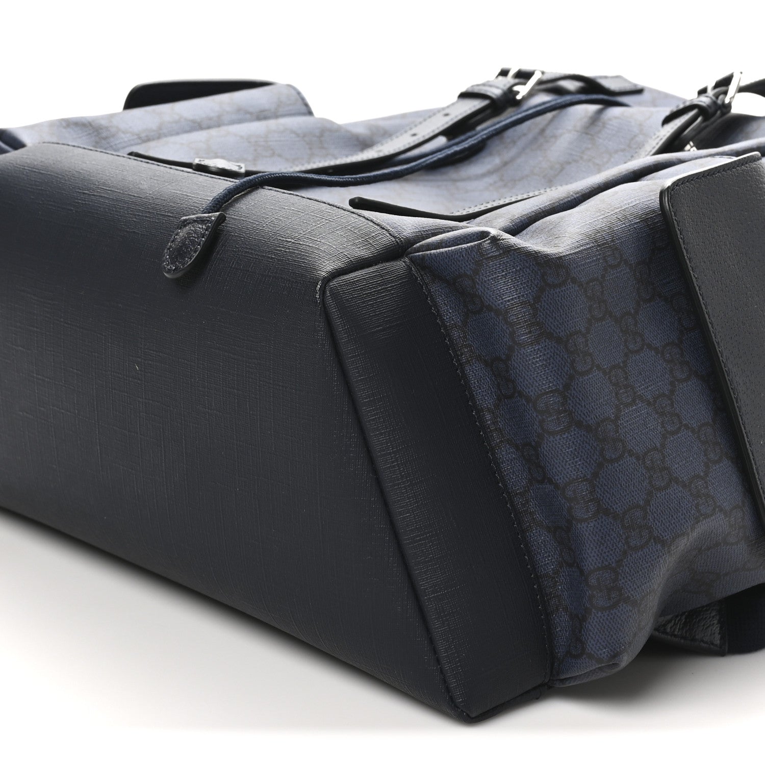 GG Supreme Monogram Textured Dollar Calfskin Medium Ophidia Double Buckle Backpack Blue Dark Blue Black