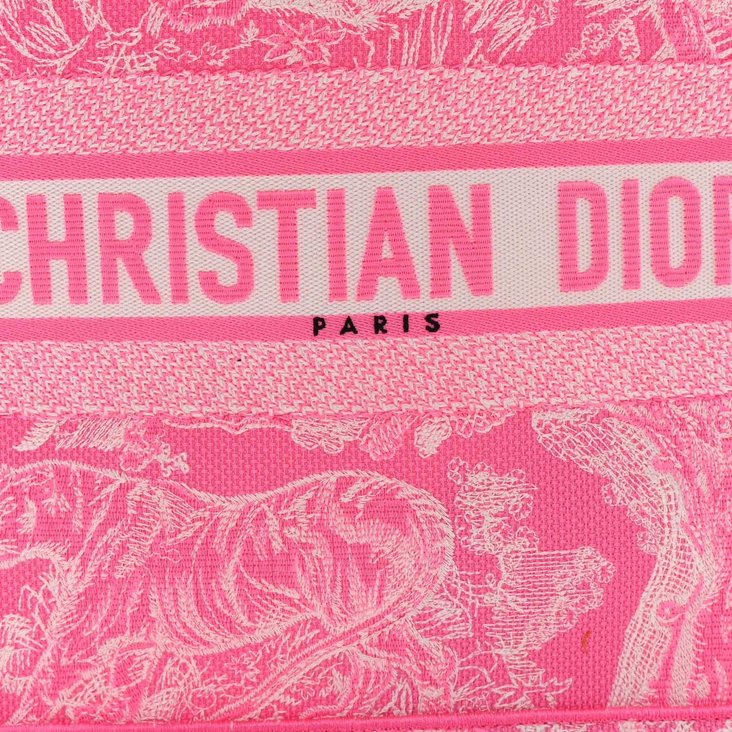 Canvas Embroidered Medium Dioriviera Toile De Jouy Book Tote Fluorescent Pink