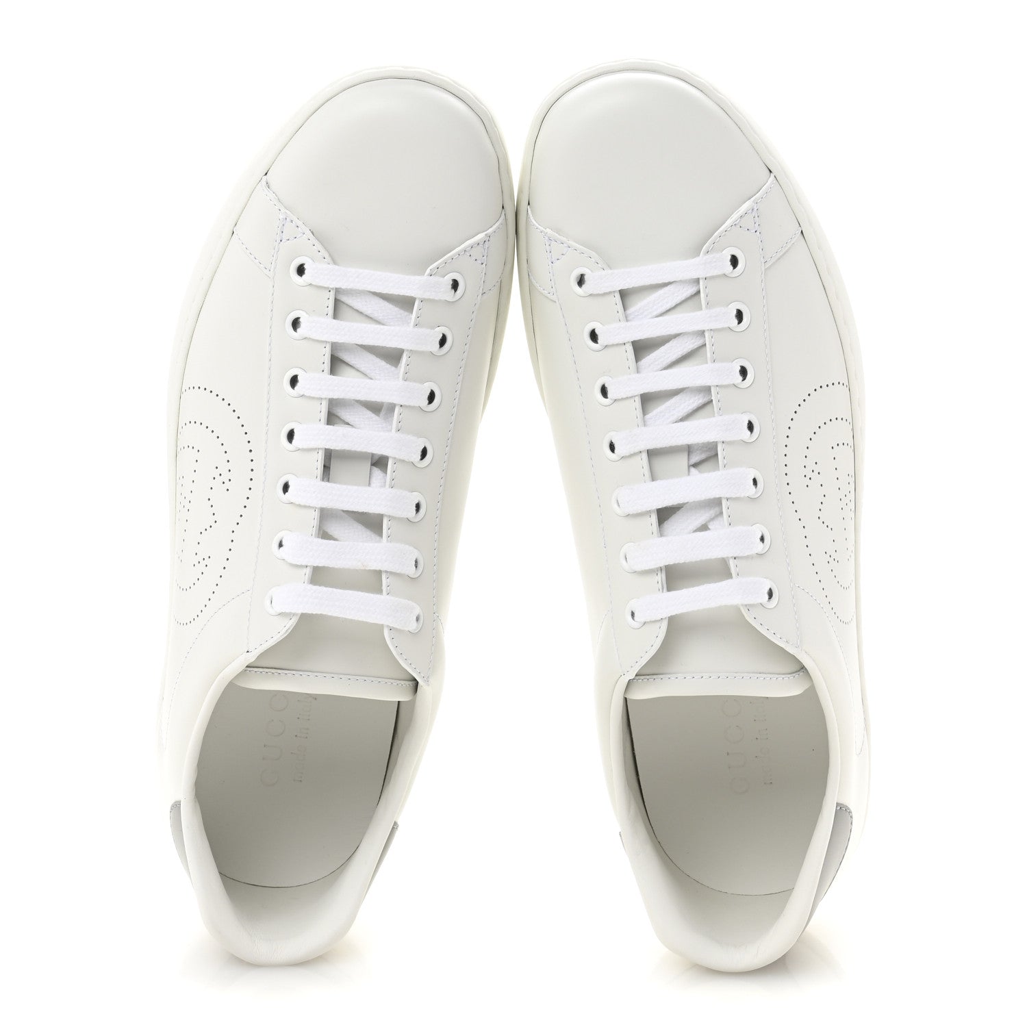 Calfskin Interlocking G Perforated Mens Ace Sneakers 10 White Grey Sky