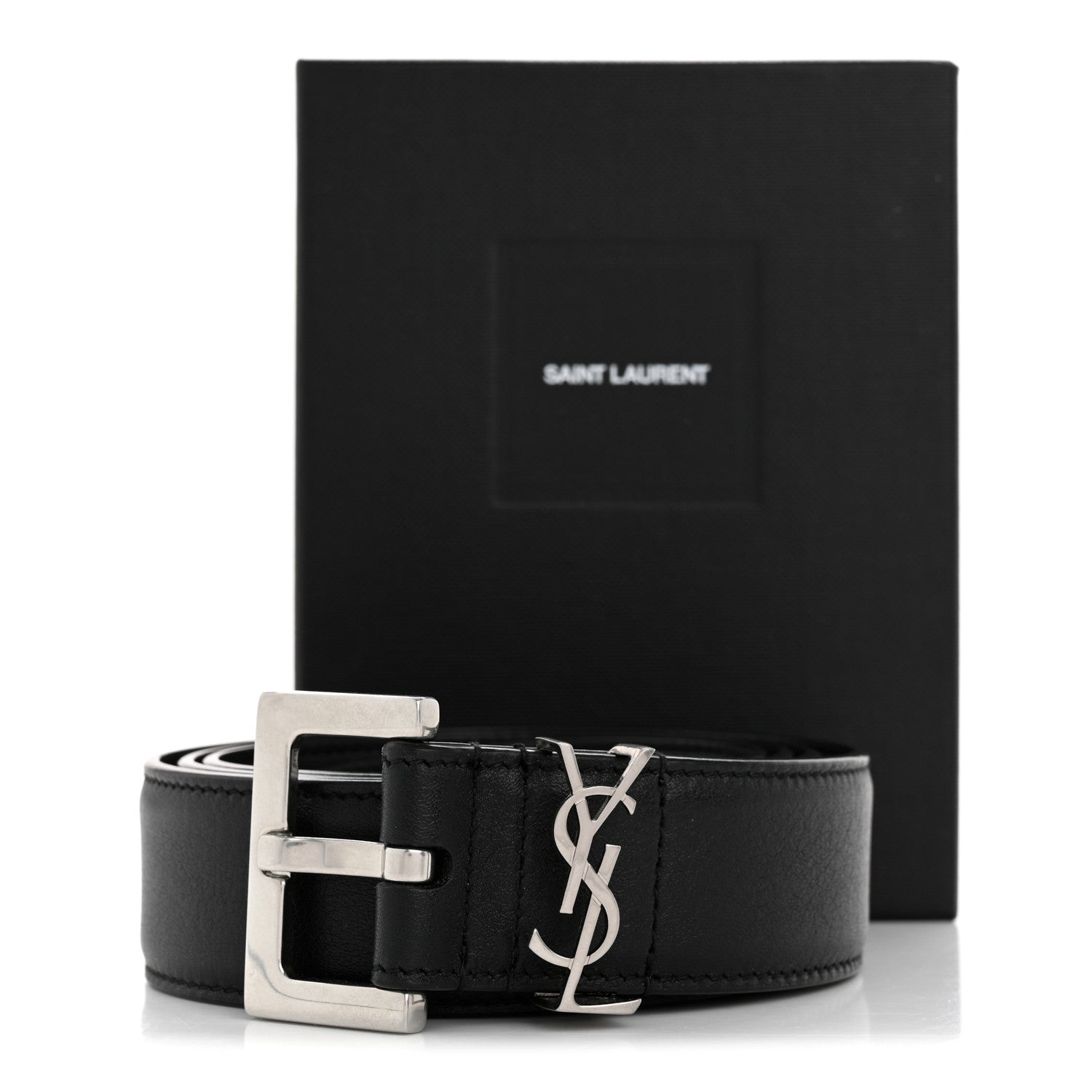 Smooth Calfskin Monogram Square Buckle Belt 85 34 Black