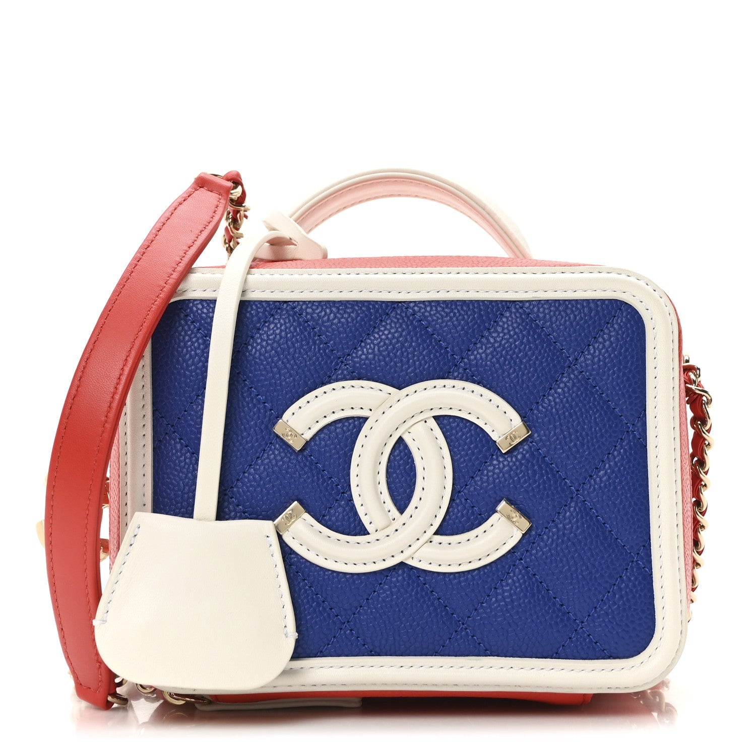 Caviar Quilted Small CC Filigree Vanity Case Blue White Red