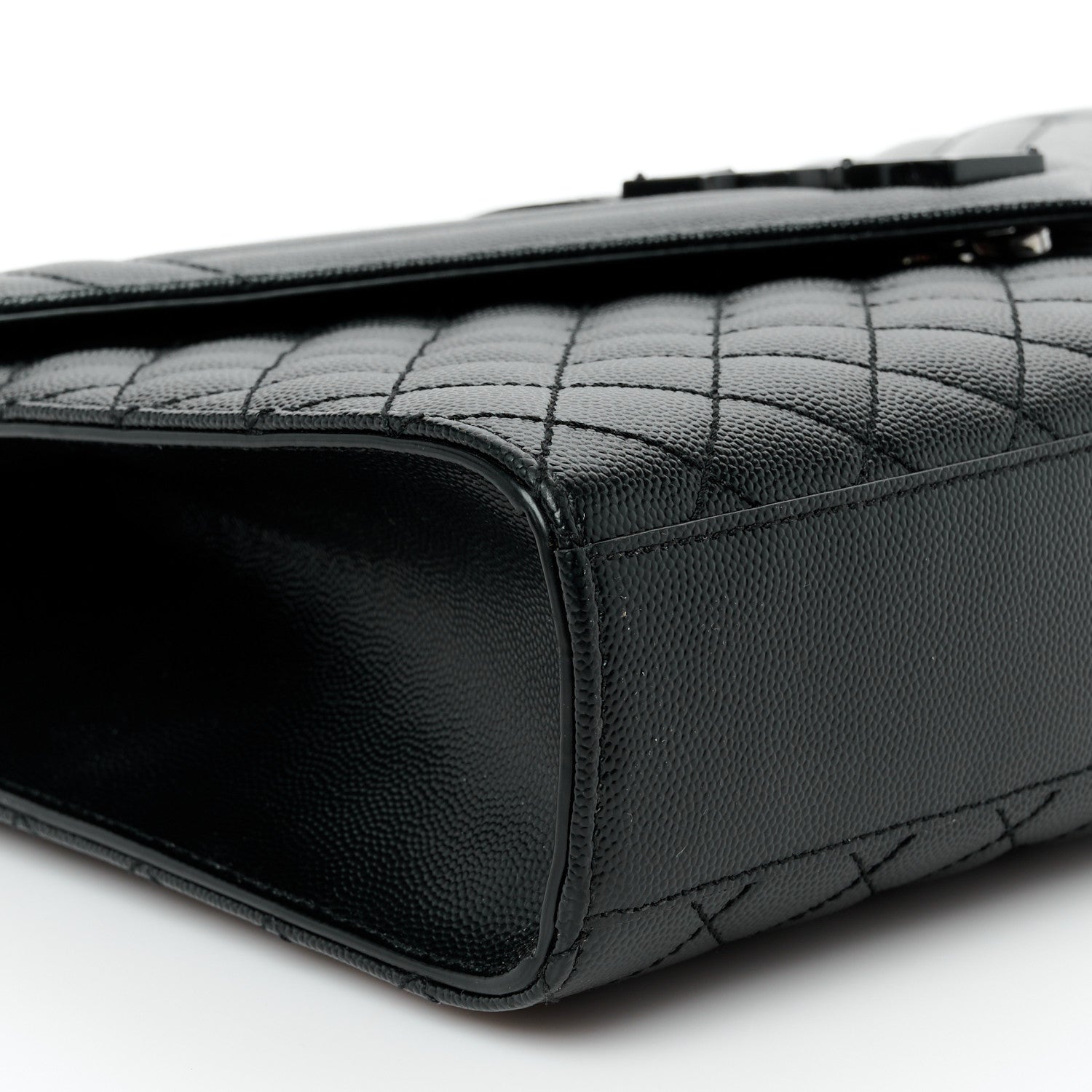 Grain De Poudre Textured Mixed Matelasse Large Triquilt Monogram Monochrome Satchel Black