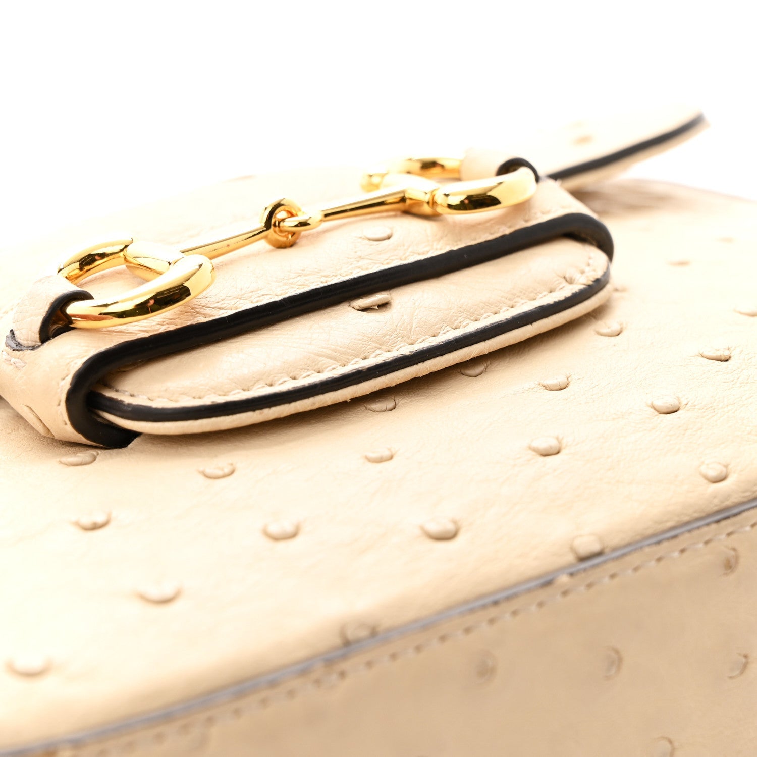 Ostrich Medium Horsebit 1955 Shoulder Bag White