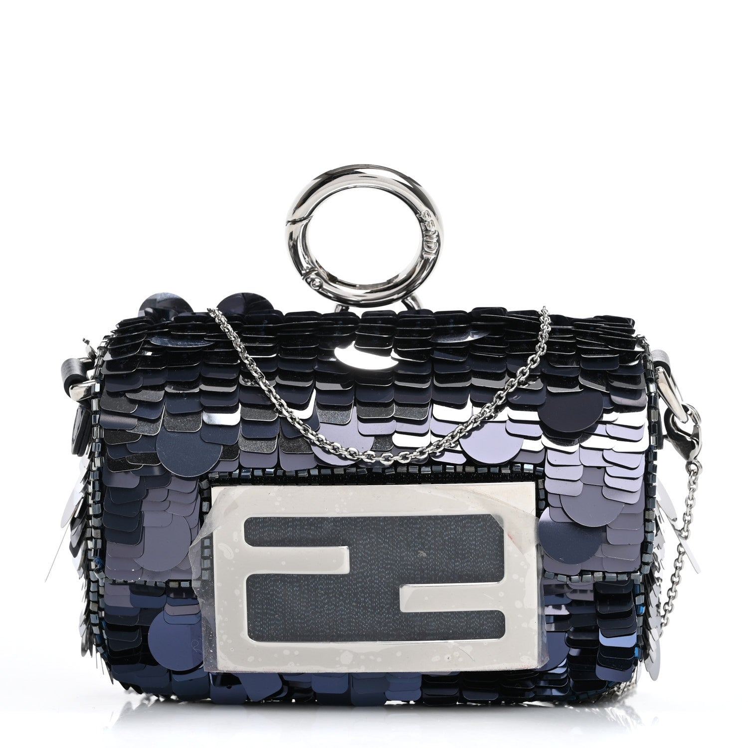 Sequin Paillettes Shiny Nappa Sex and the City Nano Maxi Buckle Baguette Charm Dark Blue