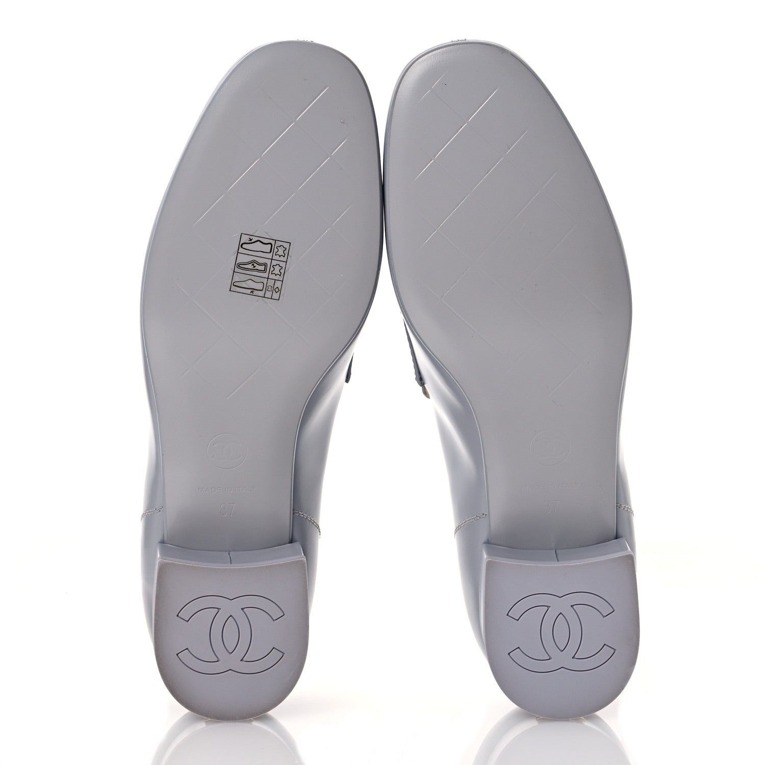 Shiny Calfskin Logo Loafers 37 Light Grey