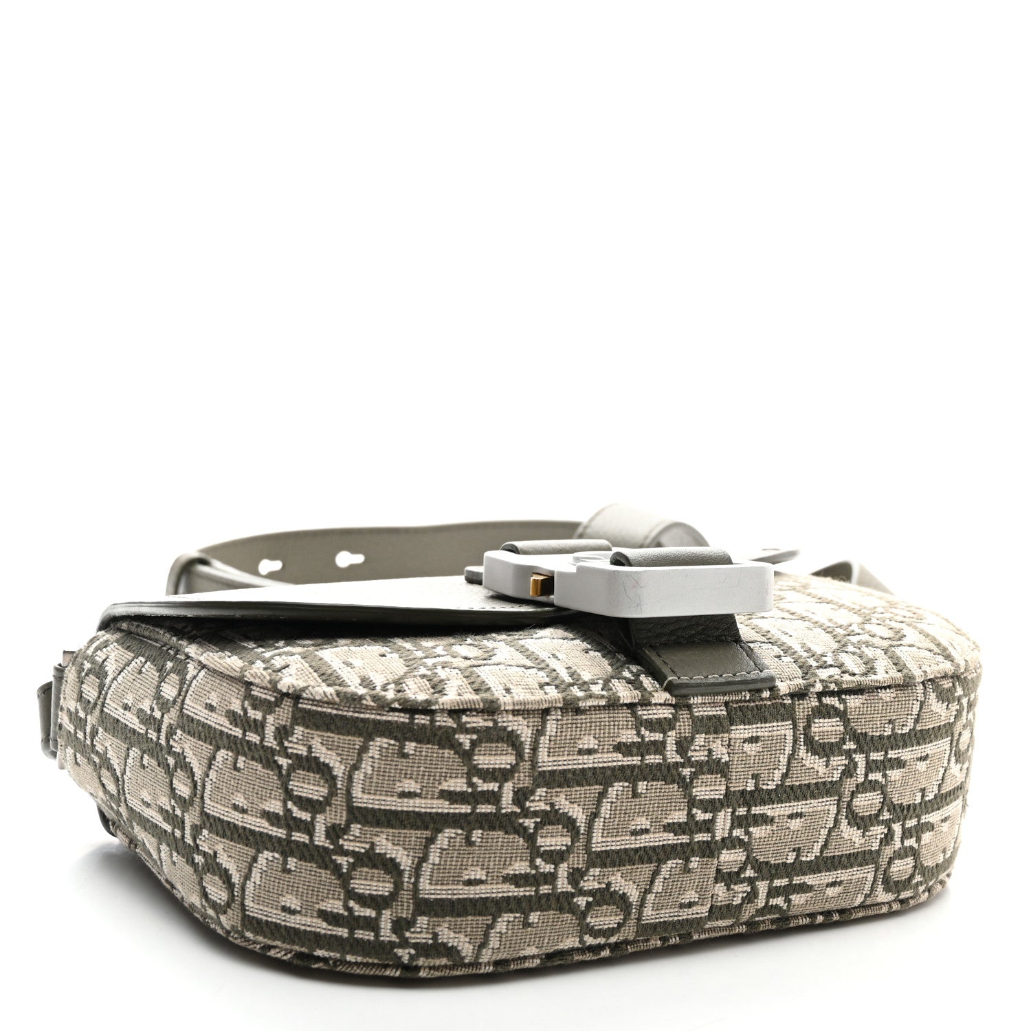 Oblique Jacquard Grained Calfskin Mini Saddle Messenger Bag With Flap Green