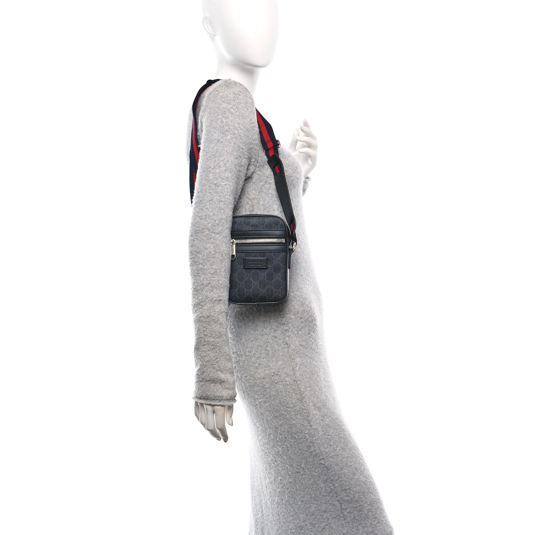 GG Supreme Monogram Appia Calfskin Web Small Camera Messenger Bag Black Grey