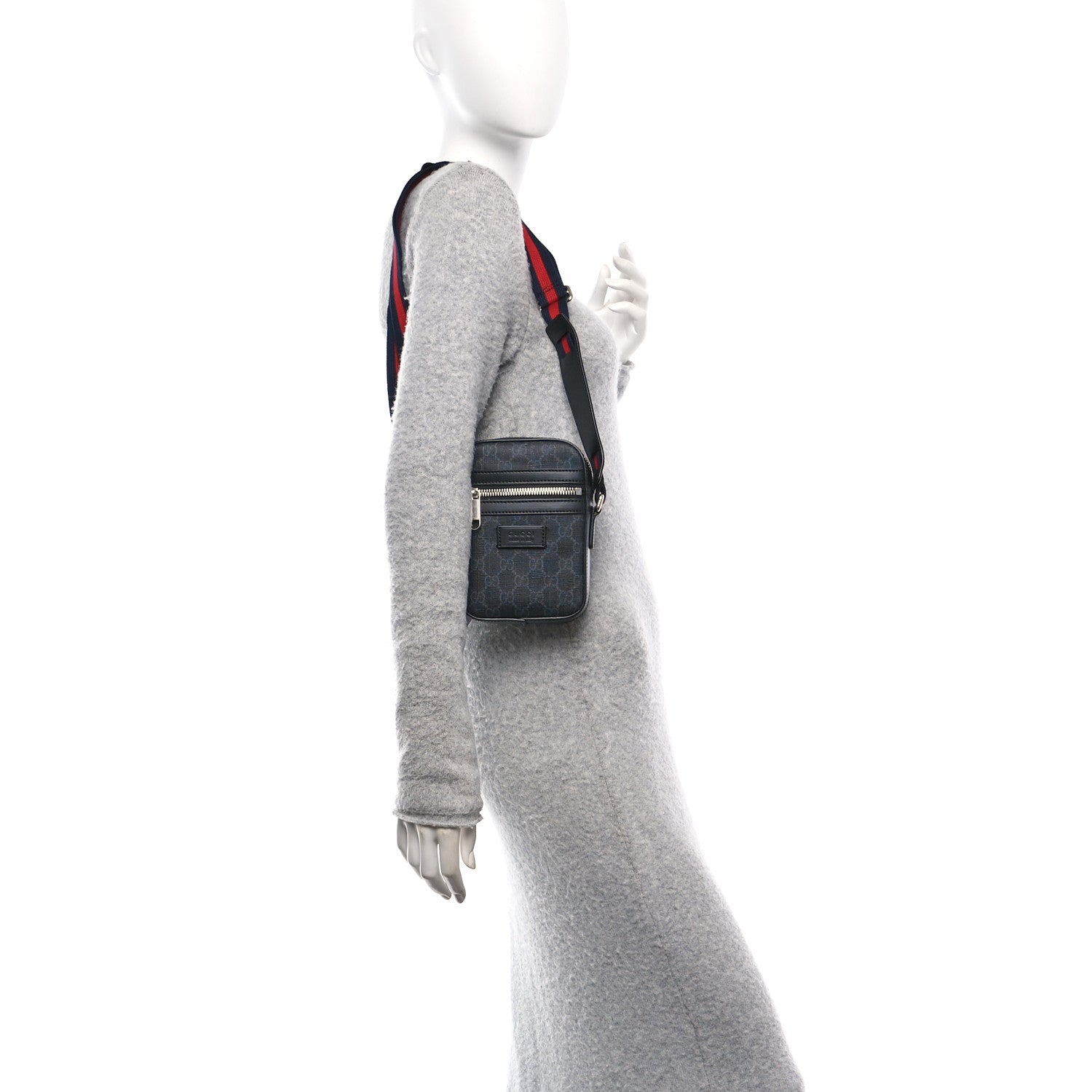 GG Supreme Monogram Appia Calfskin Web Small Camera Messenger Bag Black Grey