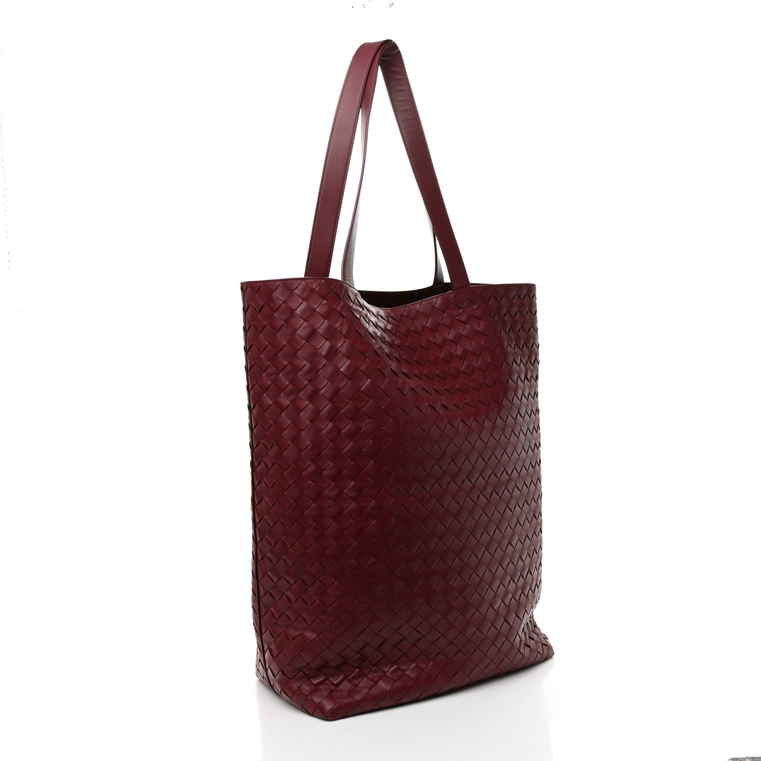 Calfskin Intrecciato Large North South Tote Bag Burgundy
