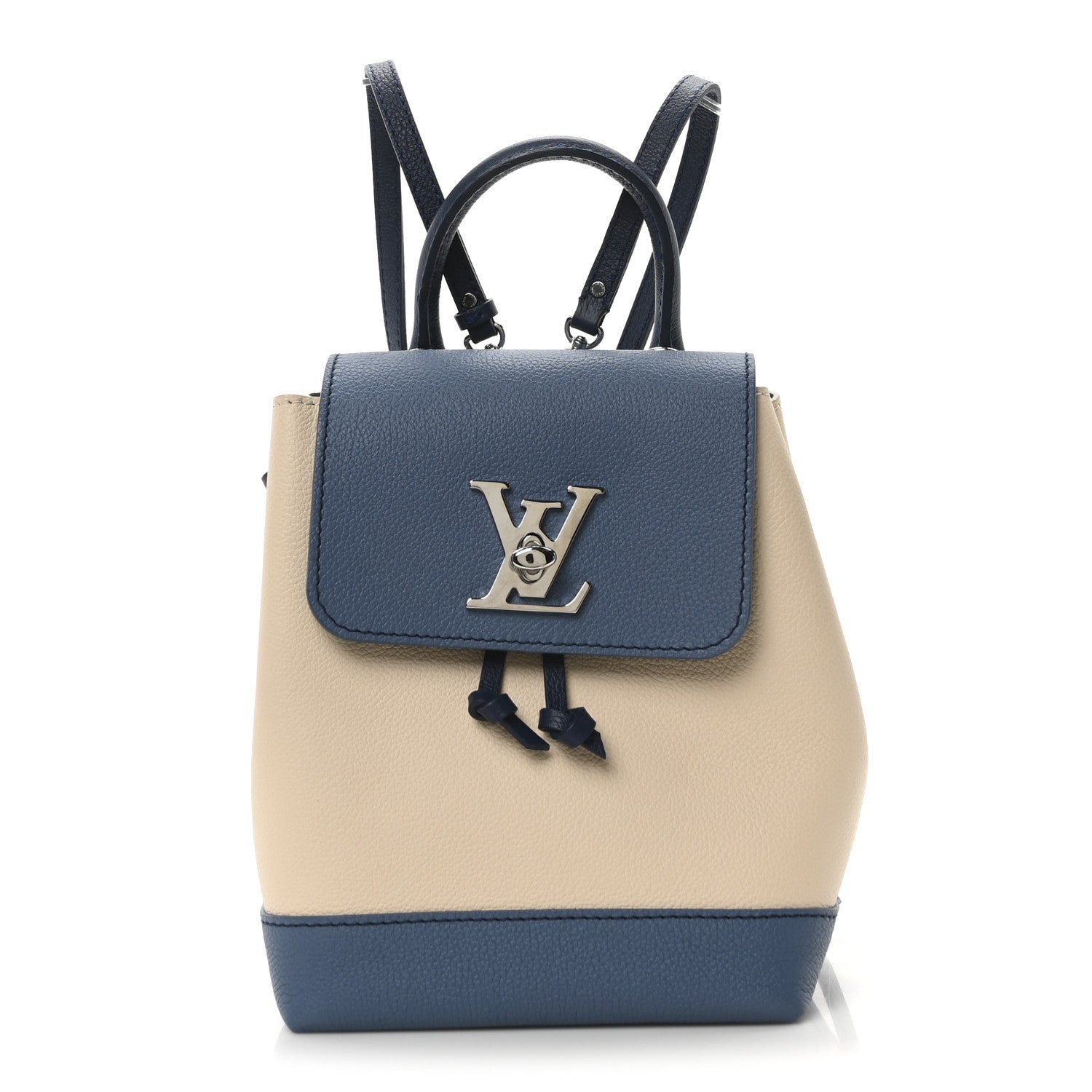 Calfskin Lockme Mini Backpack Blue Jean Creme