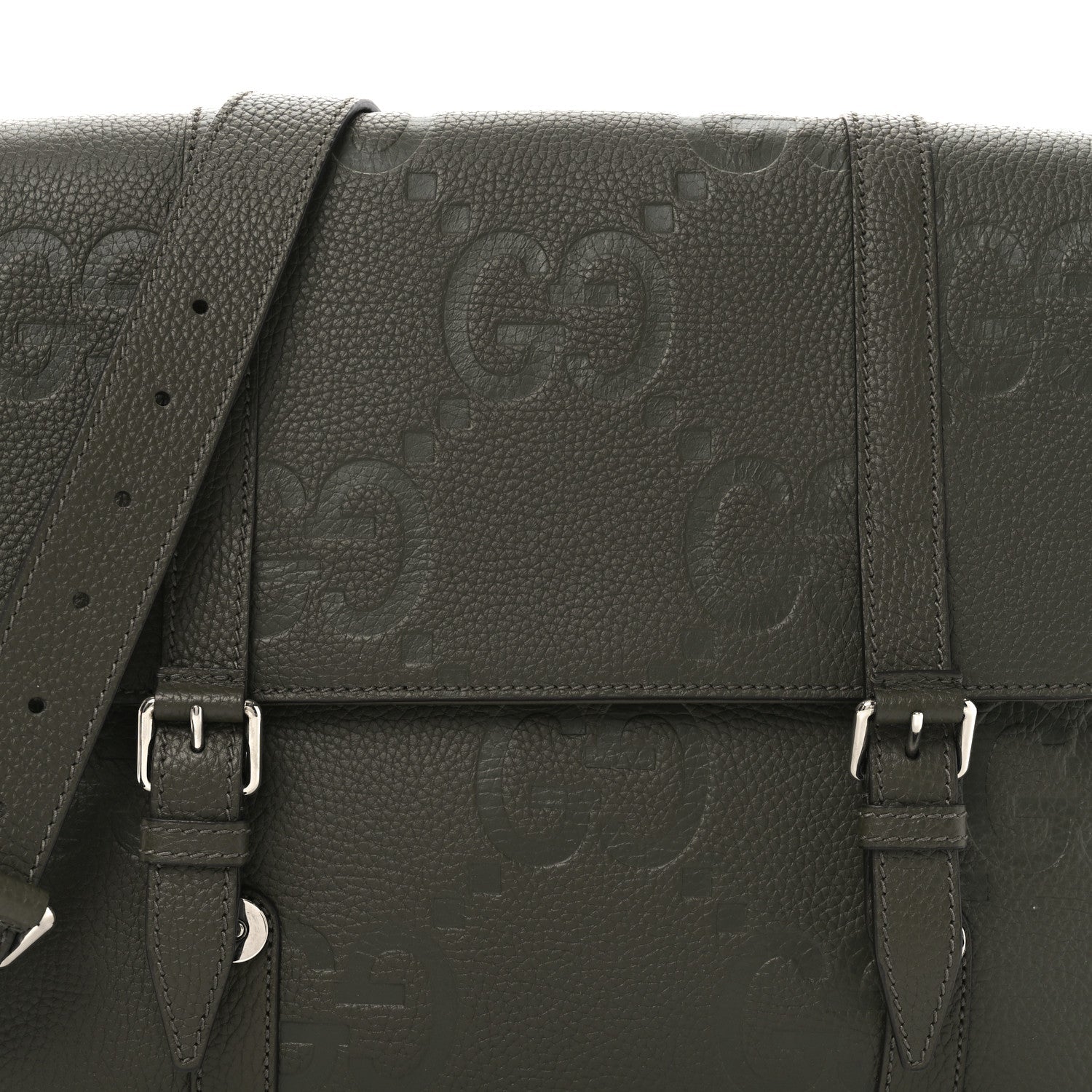 Piuma Calfskin Jumbo GG Embossed Double Buckle Medium Messenger Bag Dark Vintage Olive