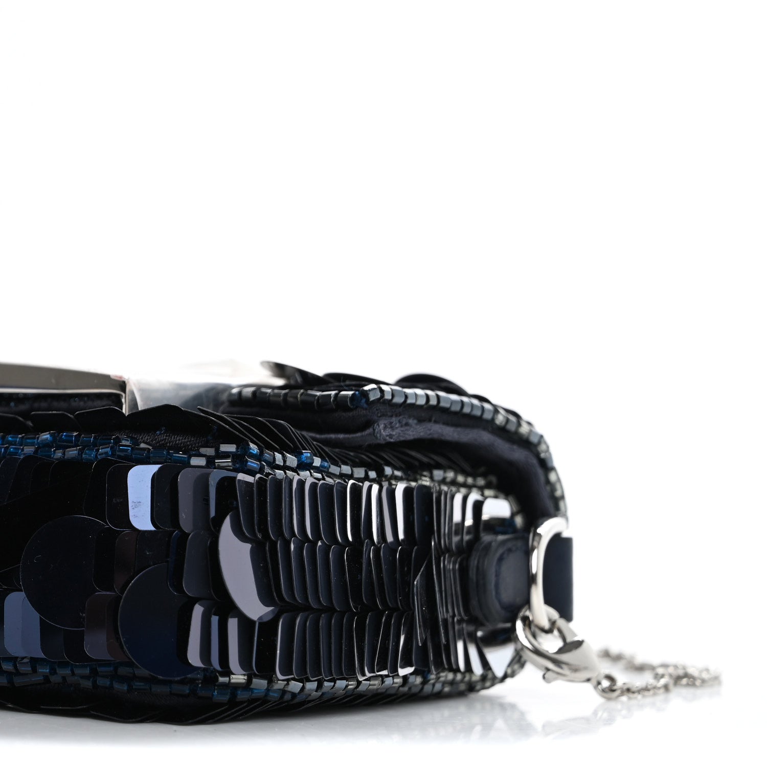 Sequin Paillettes Shiny Nappa Sex and the City Nano Maxi Buckle Baguette Charm Dark Blue