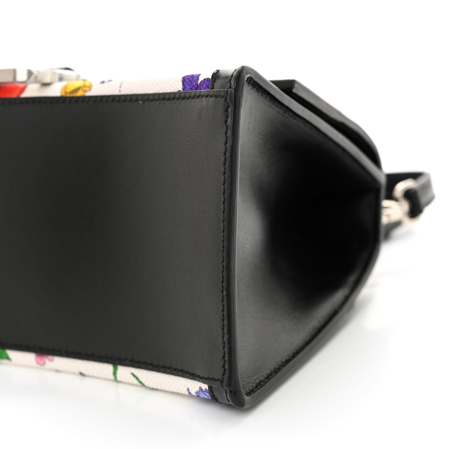 X GUCCI Canvas Boarded Plutone Calfskin Flora Logo Print Small Hourglass Top Handle Bag White Multicolor Black