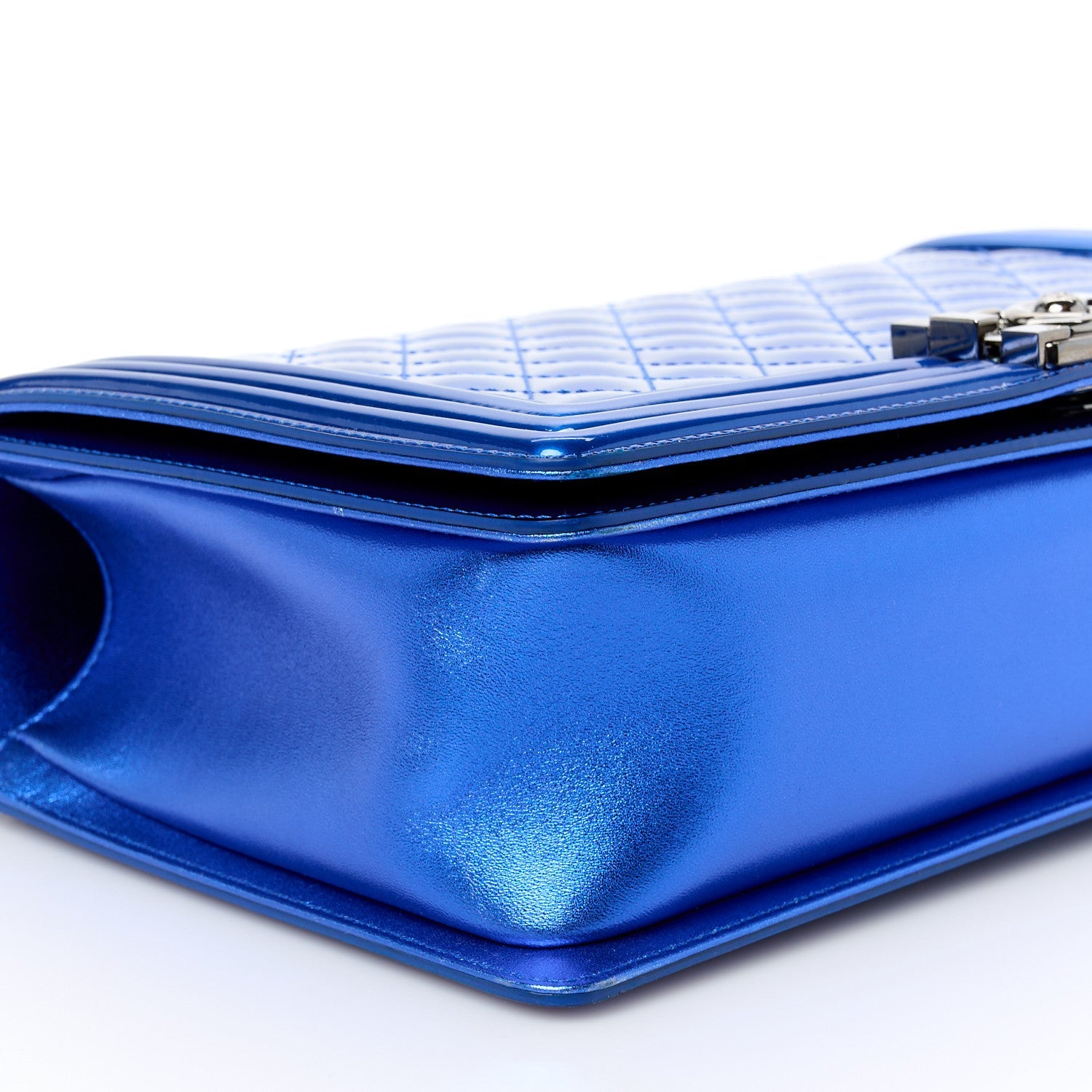 Metallic Patent Quilted New Medium Boy Flap Blue