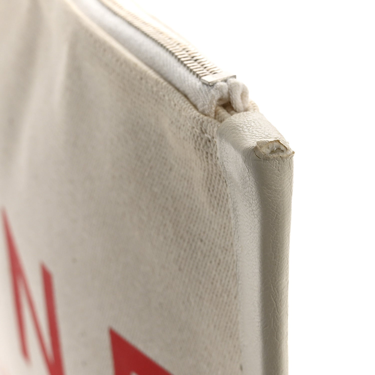 Cotton Canvas Calfskin Made In Large Pouch Red