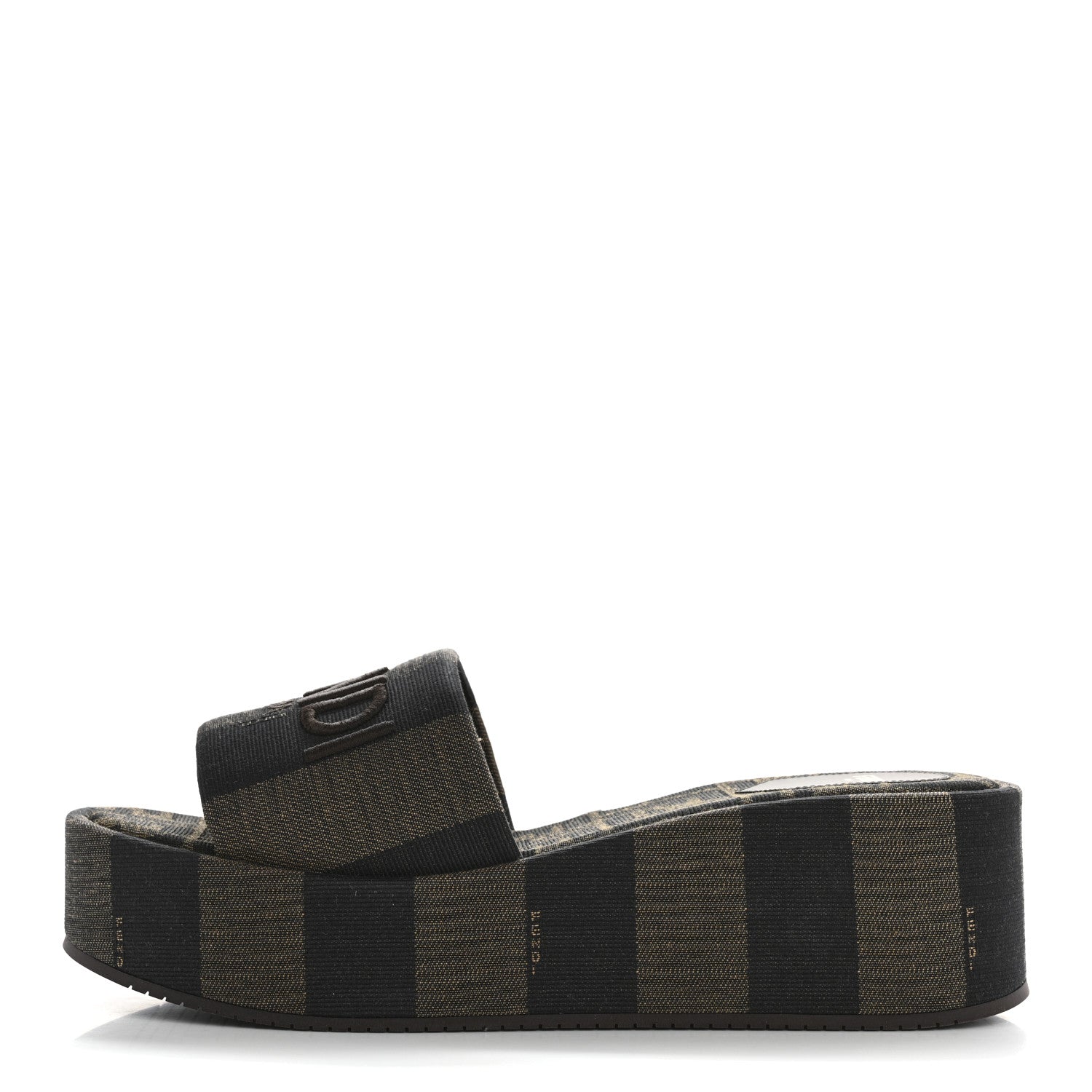 Jacquard Womens FF Sunshine Flatform Slide Sandals 39.5 Tabacco Black