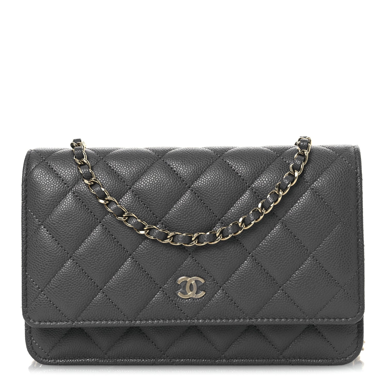 Caviar Quilted Wallet on Chain WOC Grey