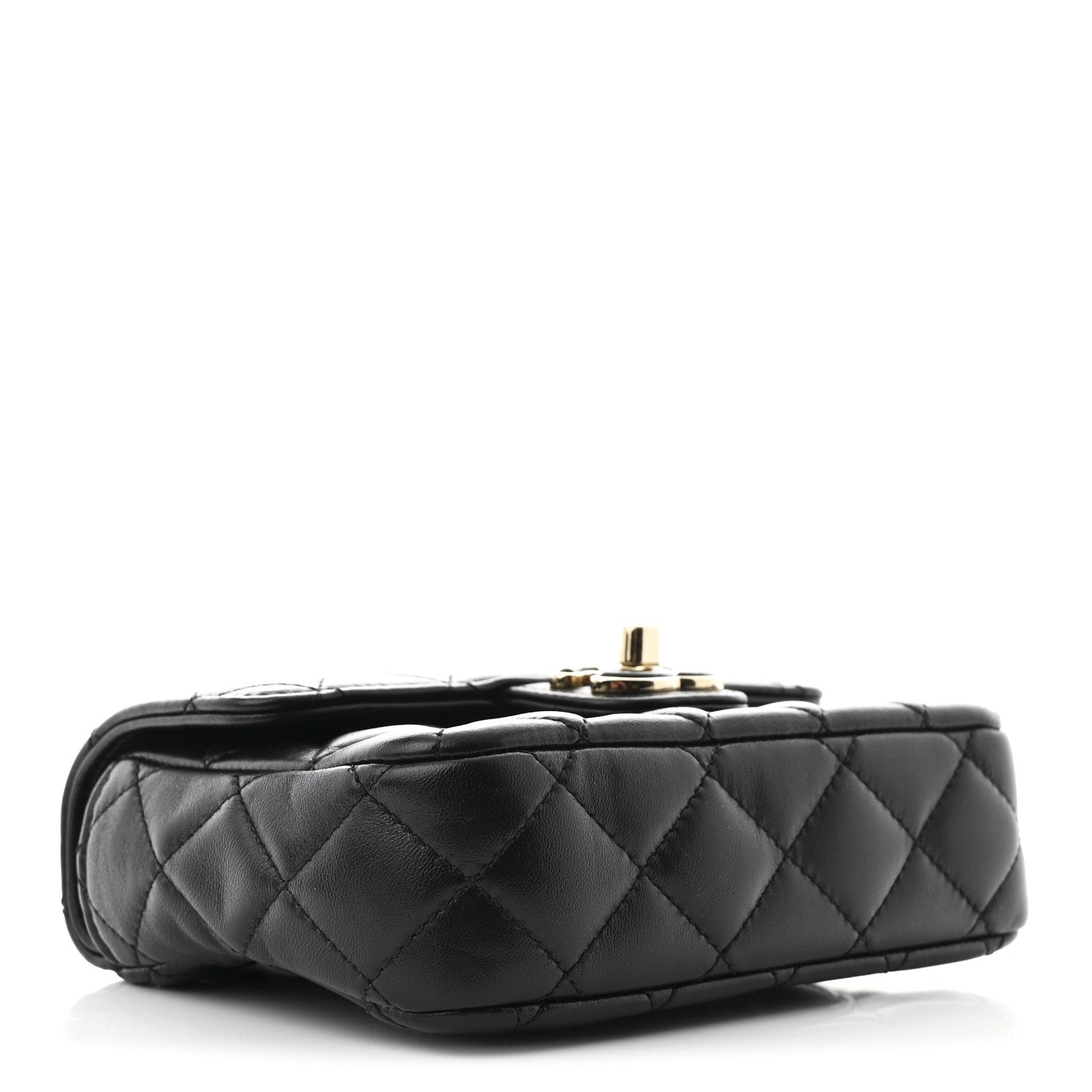 Lambskin Resin Quilted Mini Heart Square Flap Black