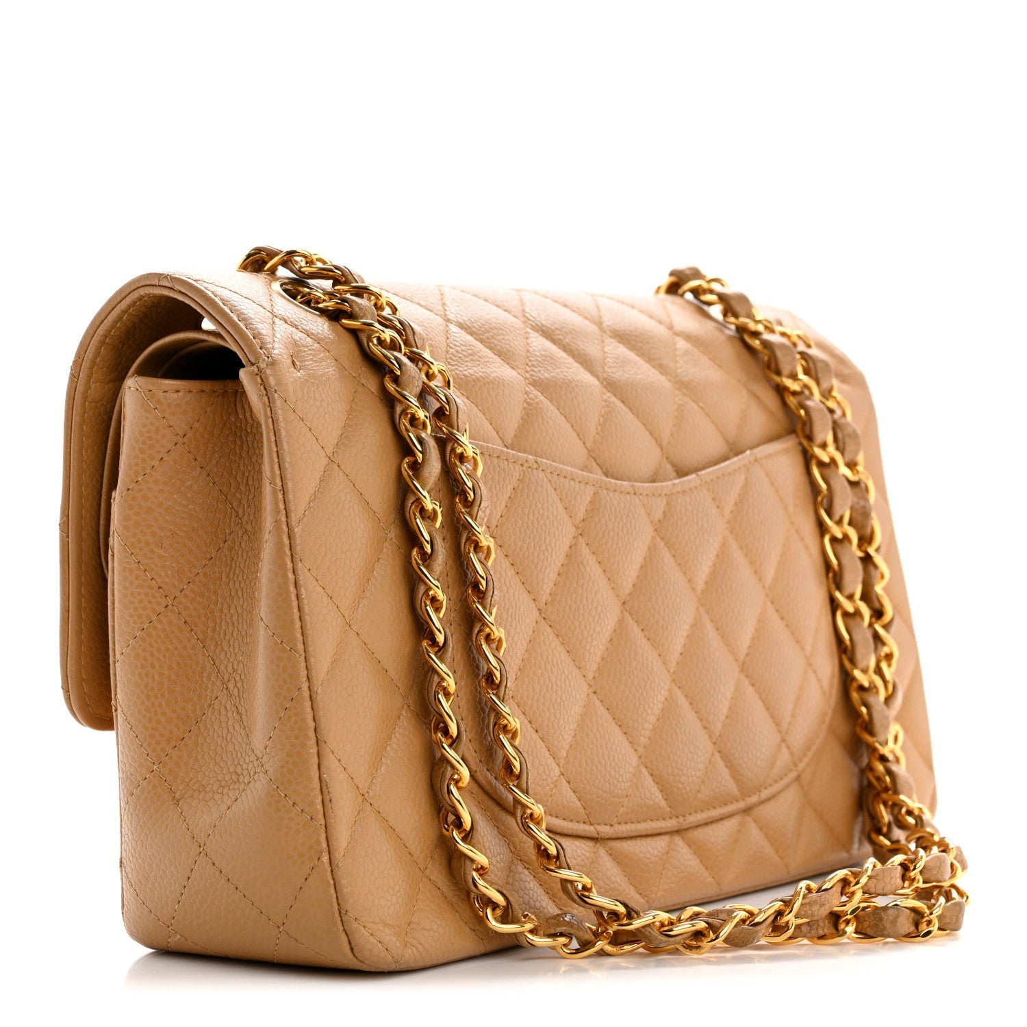 Caviar Quilted Medium Double Flap Beige