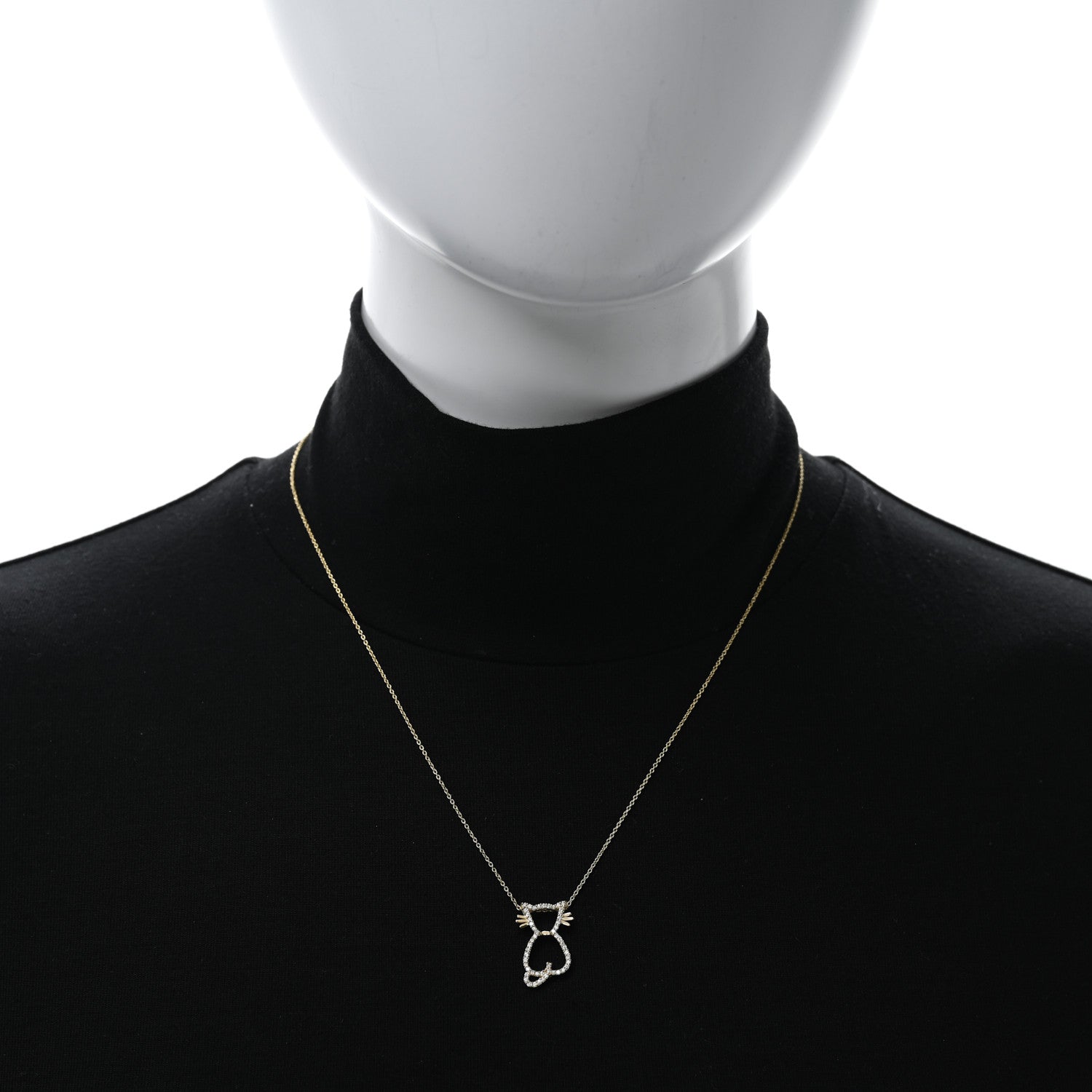 18K Yellow Gold Diamond Tiny Treasures Cat Pendant Necklace