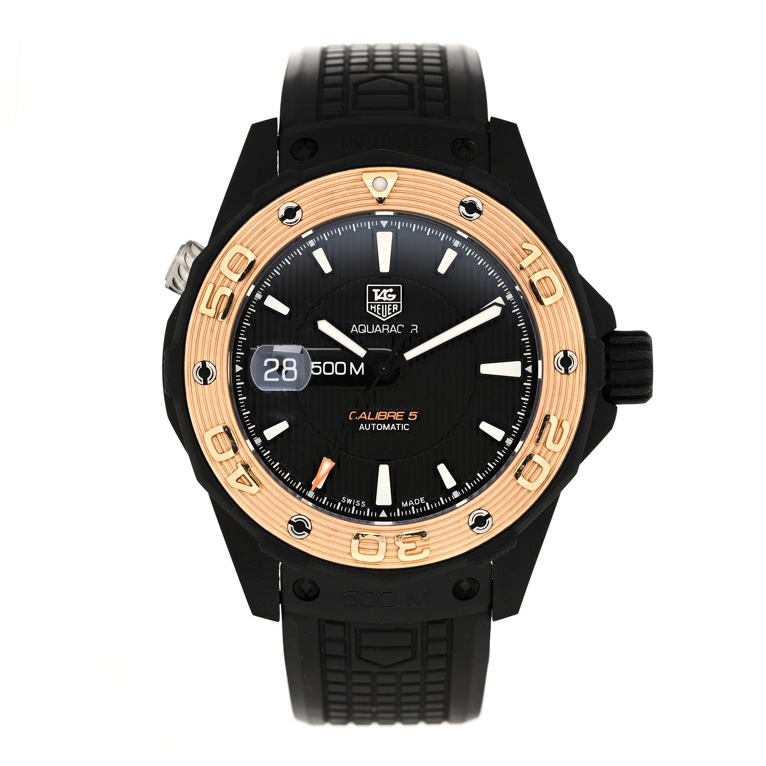 Titanium 18K Rose Gold 43mm Aquaracer 500M Automatic Watch Black WAJ2182