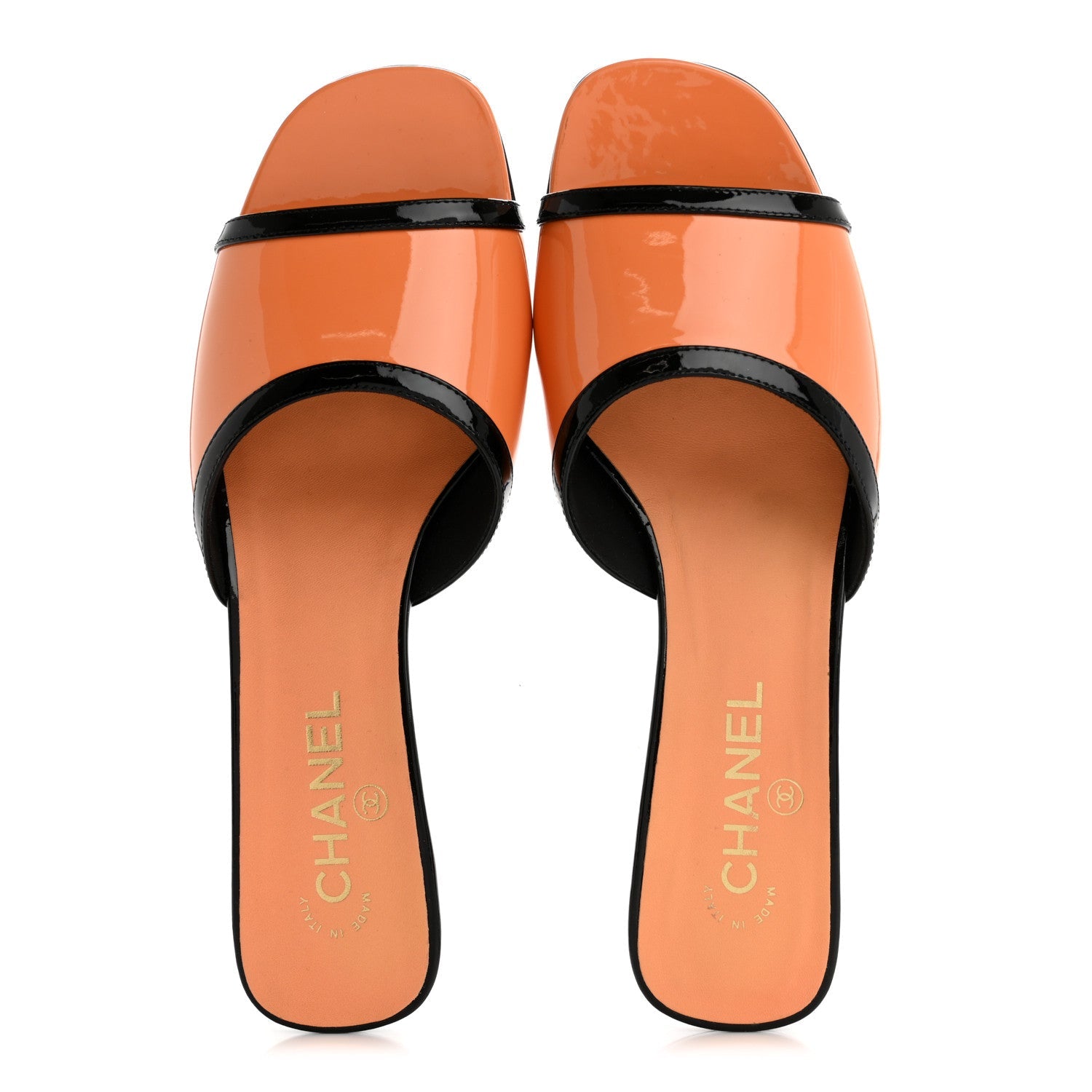 Patent Calfskin Mules 37.5 Orange Black