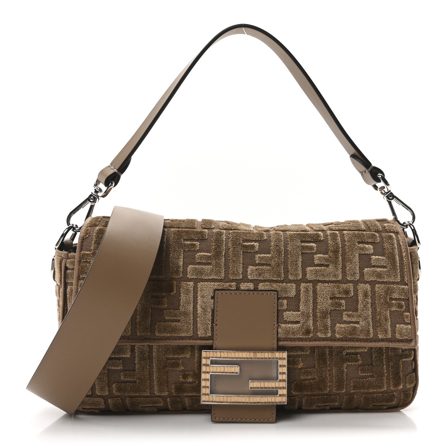 Velvet Jacquard Crystal FF Baguette Cappuccino