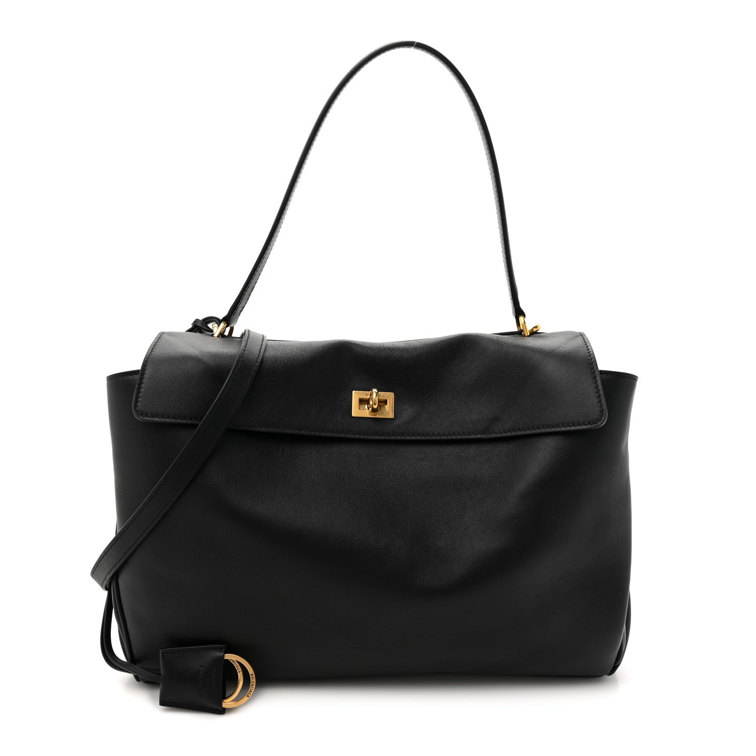 Natural Smooth Calfskin Medium Rodeo Top Handle Handbag Black