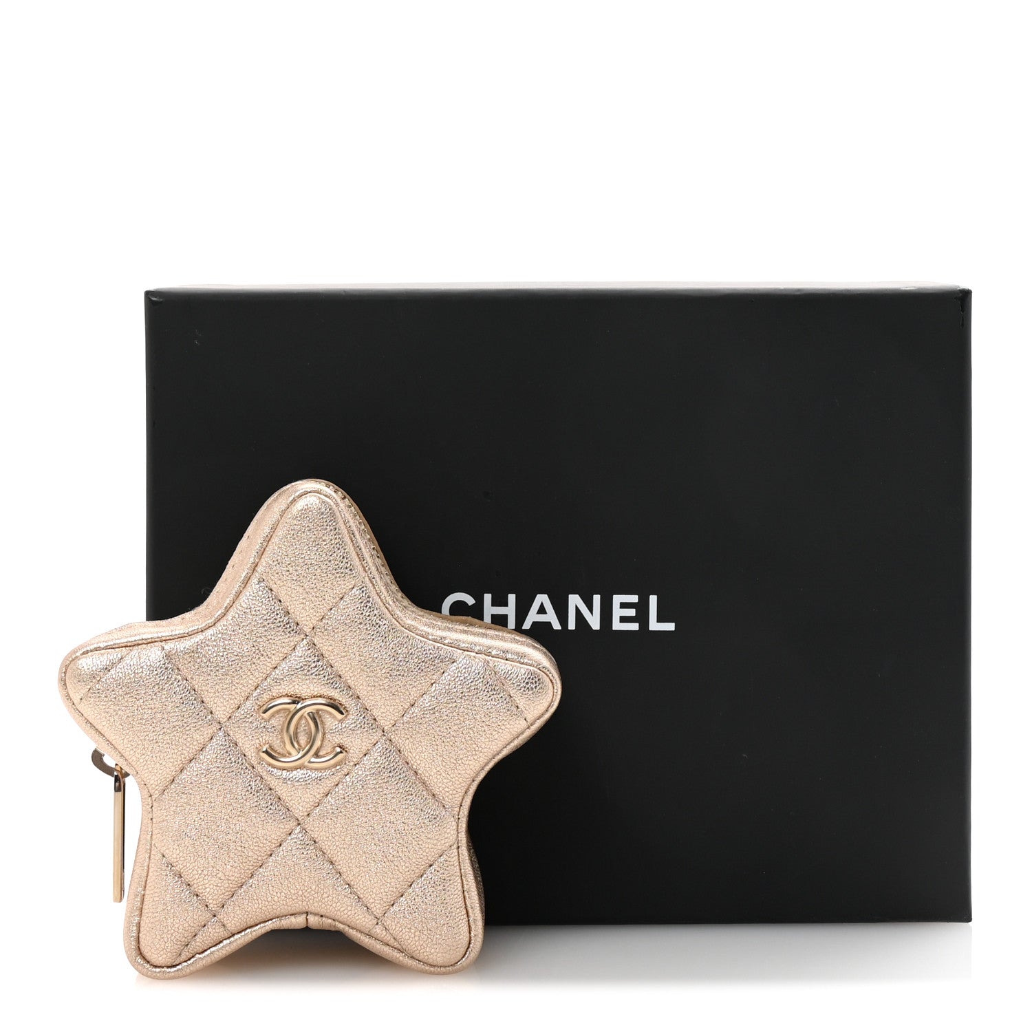 Metallic Lambskin Walk Of Fame Star Clip On Coin Purse Gold