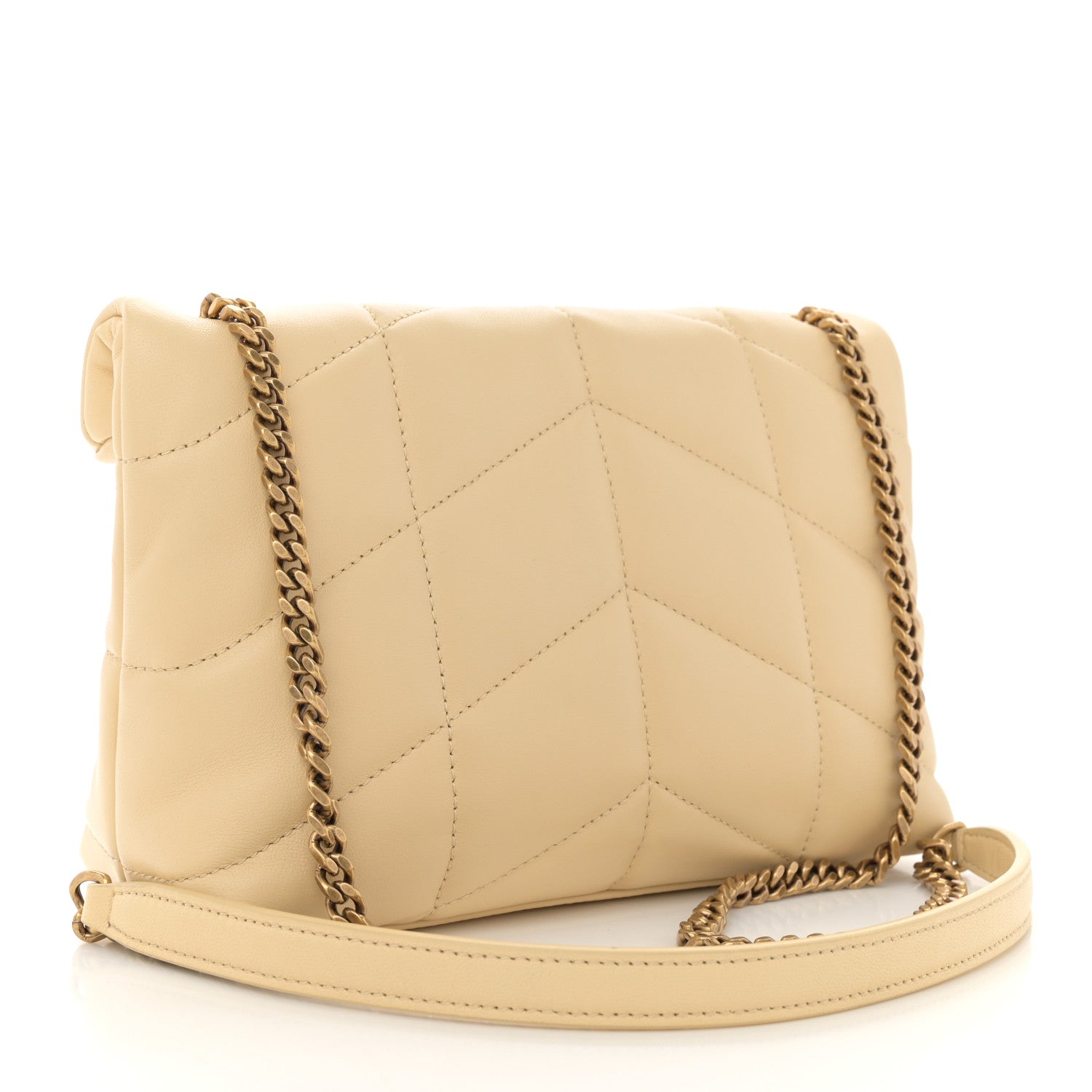 Lambskin Quilted Toy Loulou Puffer Monogram Chain Satchel  Jaune Pale