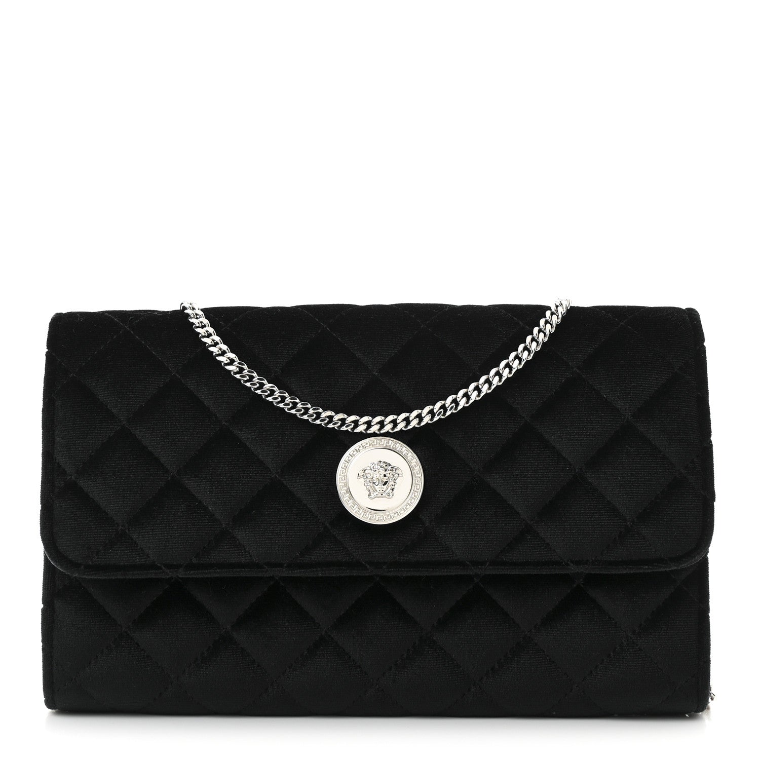 Velvet Quilted Medusa Wallet On Chain Black