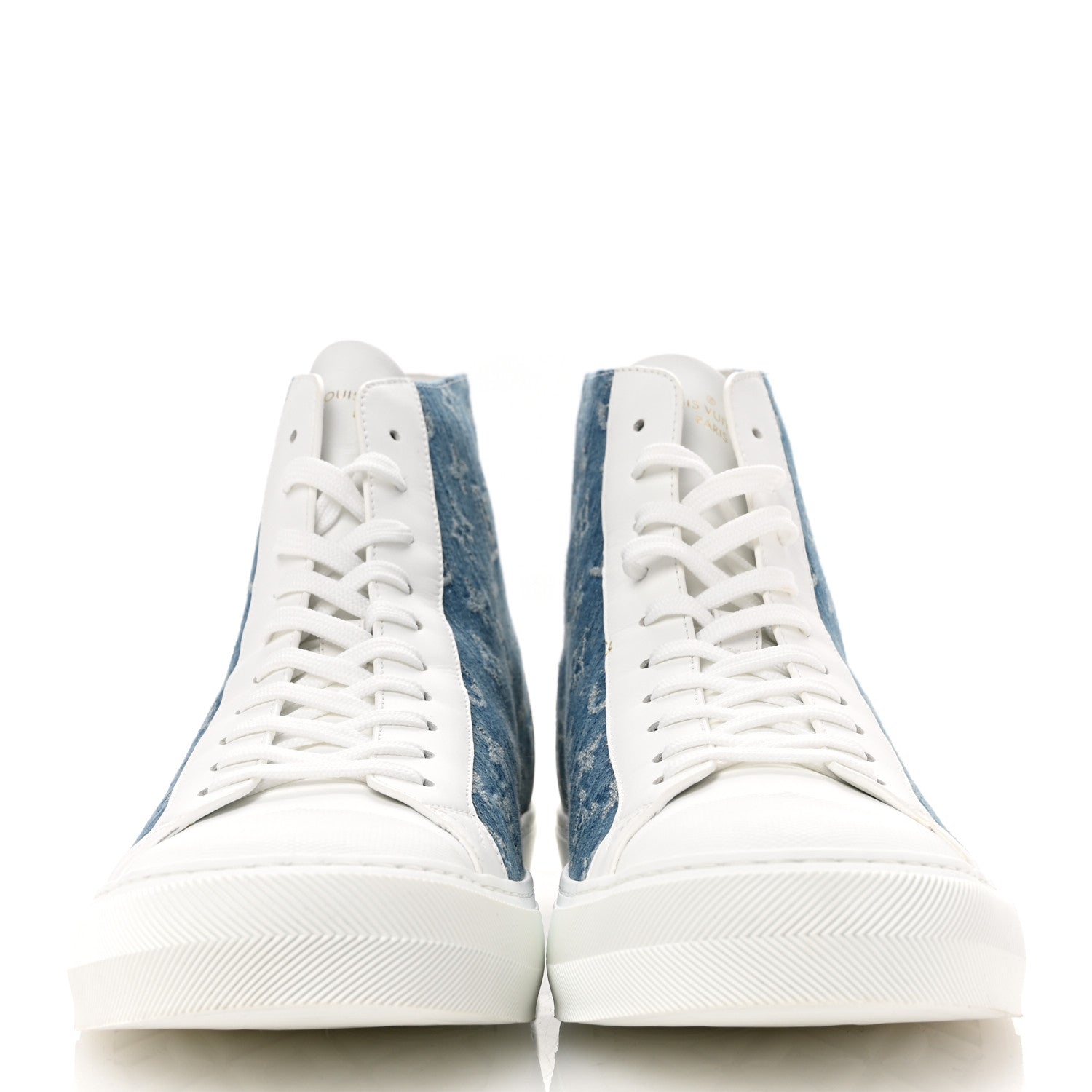 Calfskin Denim Monogram Mens Tattoo Sneaker Boots 11 White Blue