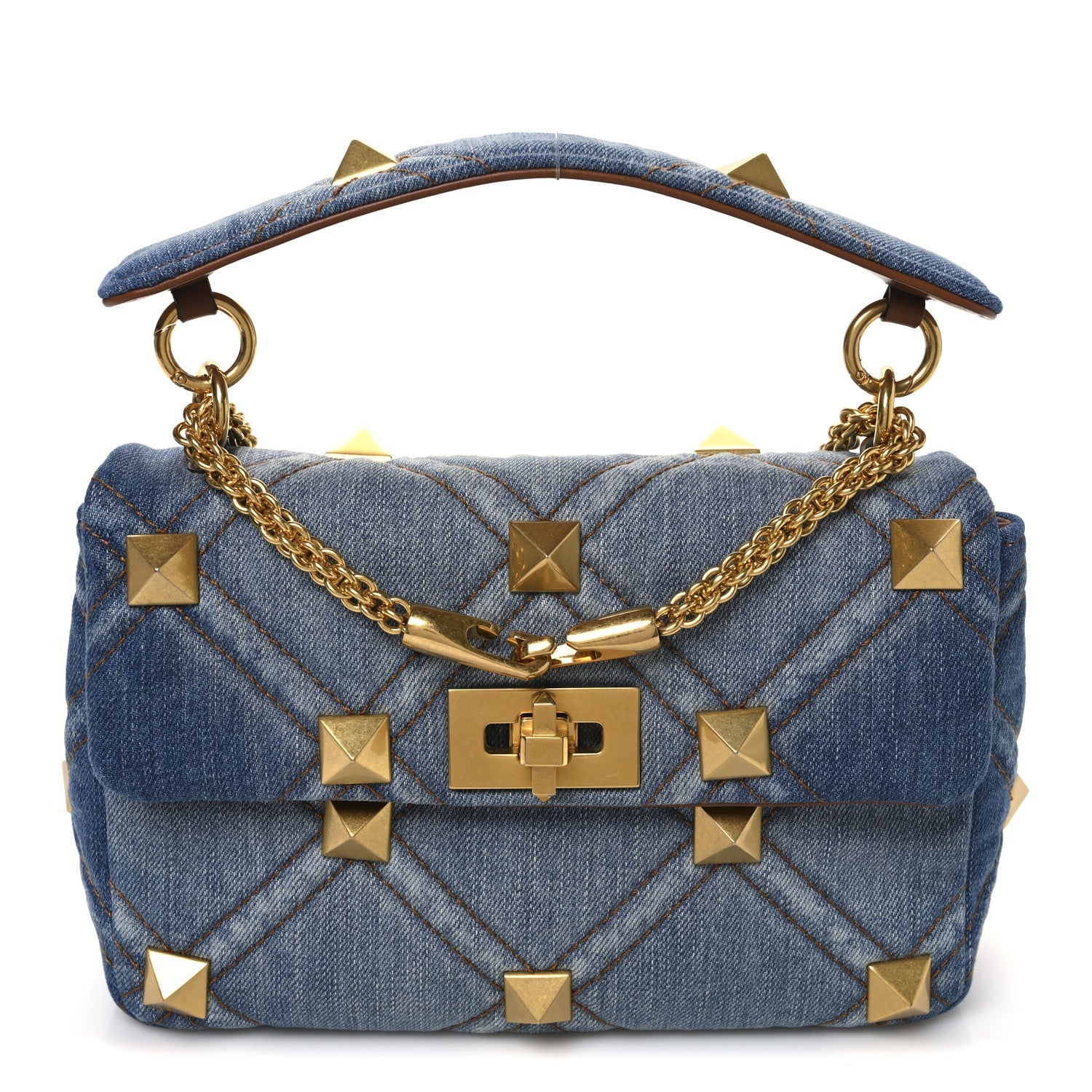 Denim Medium Roman Stud Shoulder Bag Light Denim Selleria