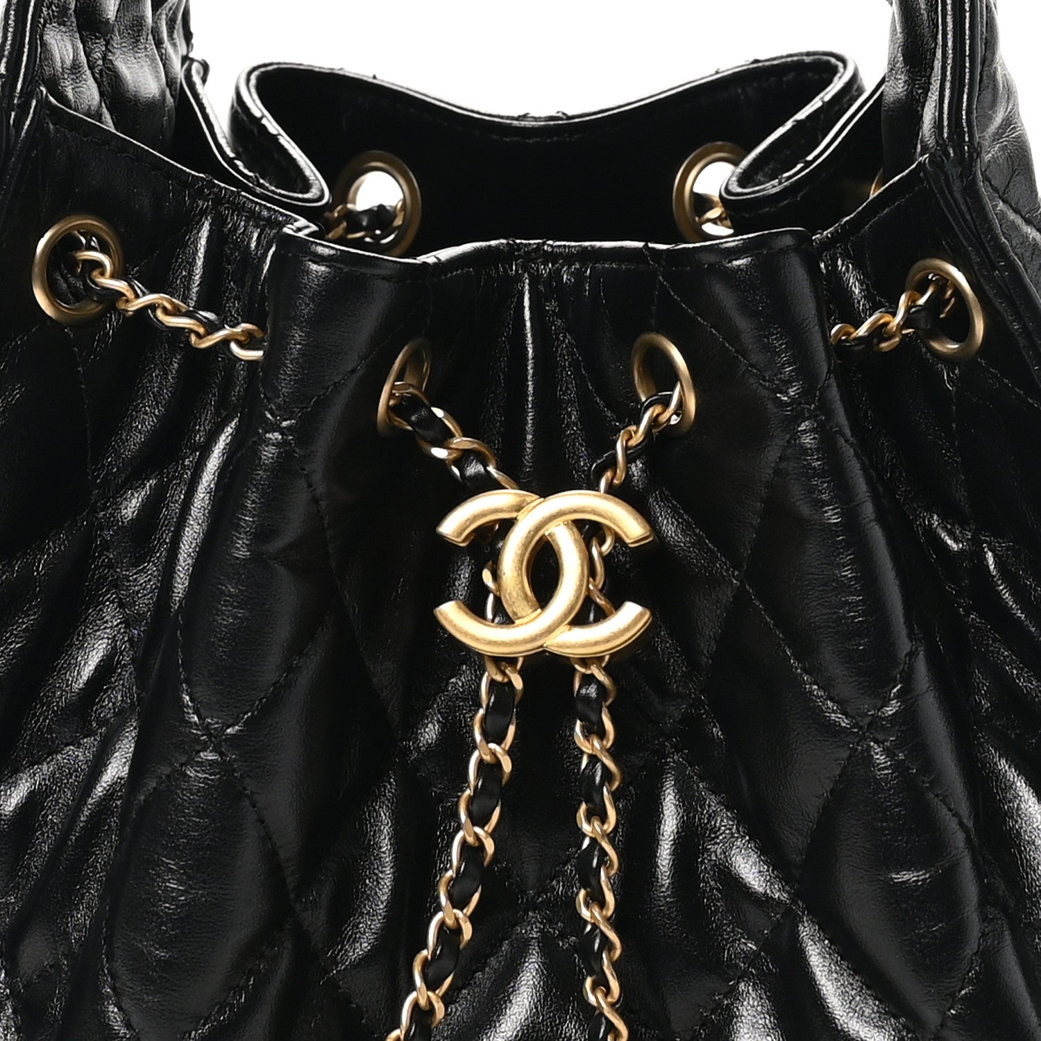 Shiny Calfskin Quilted Small Chanel 25 Handbag Black