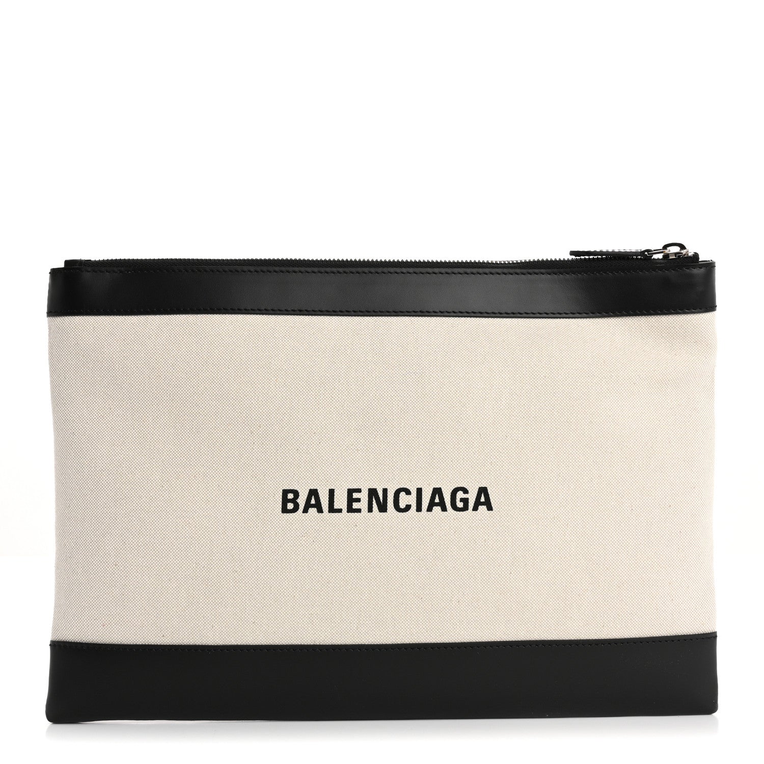Calfskin Cotton Canvas Logo Clutch Black