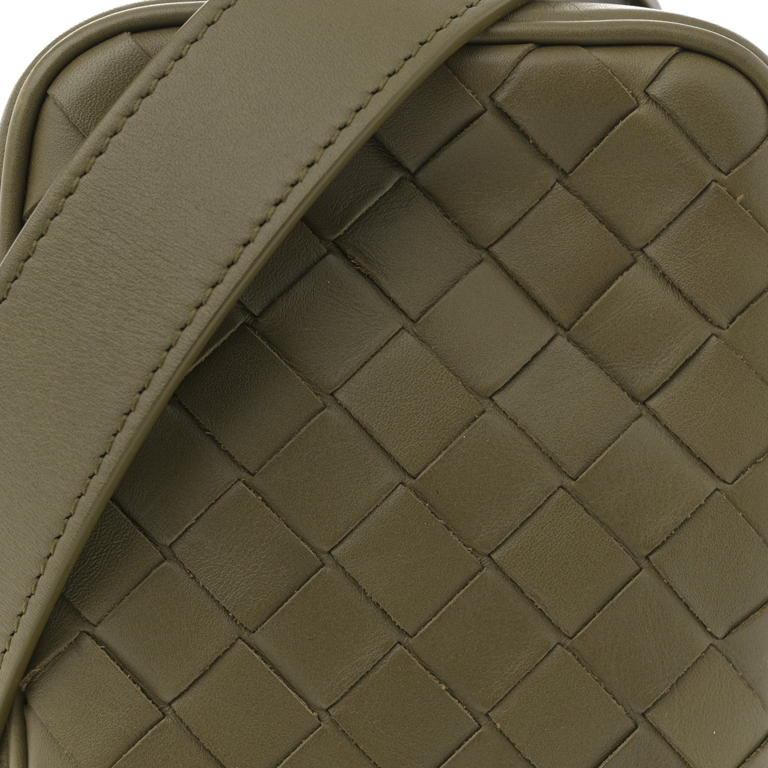 Calfskin Intrecciato Mini Cassette Phone Holder Crossbody Khaki