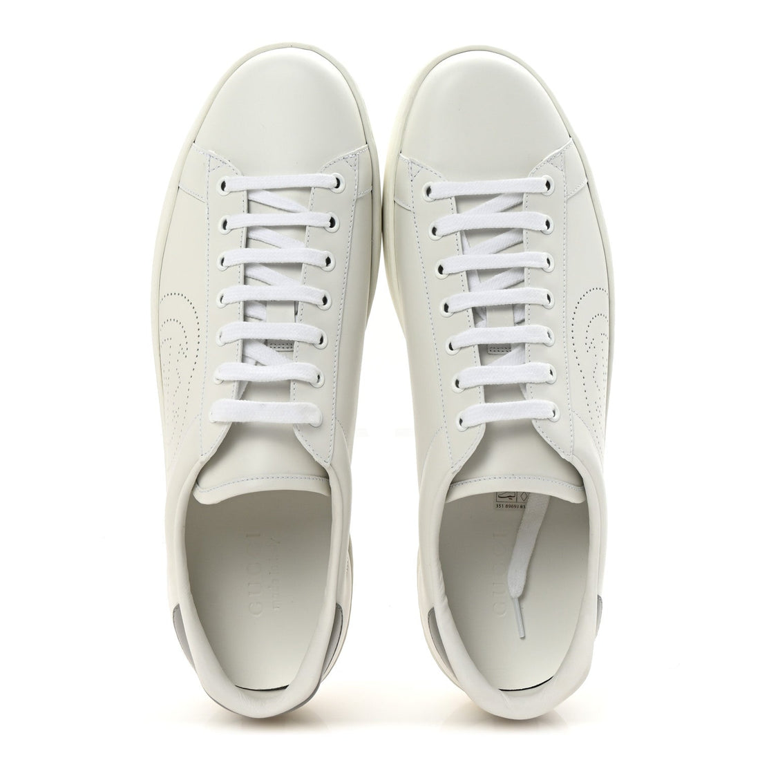 Calfskin Interlocking G Perforated Mens Ace Sneakers 12 White Grey Sky