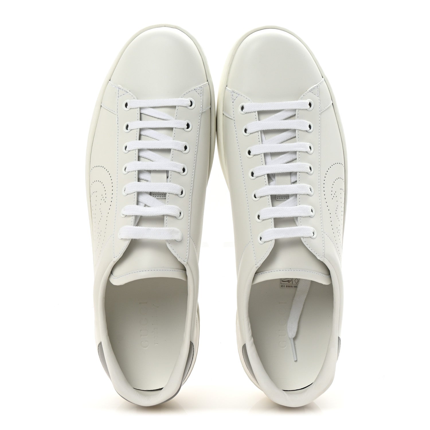 Calfskin Interlocking G Perforated Mens Ace Sneakers 12 White Grey Sky