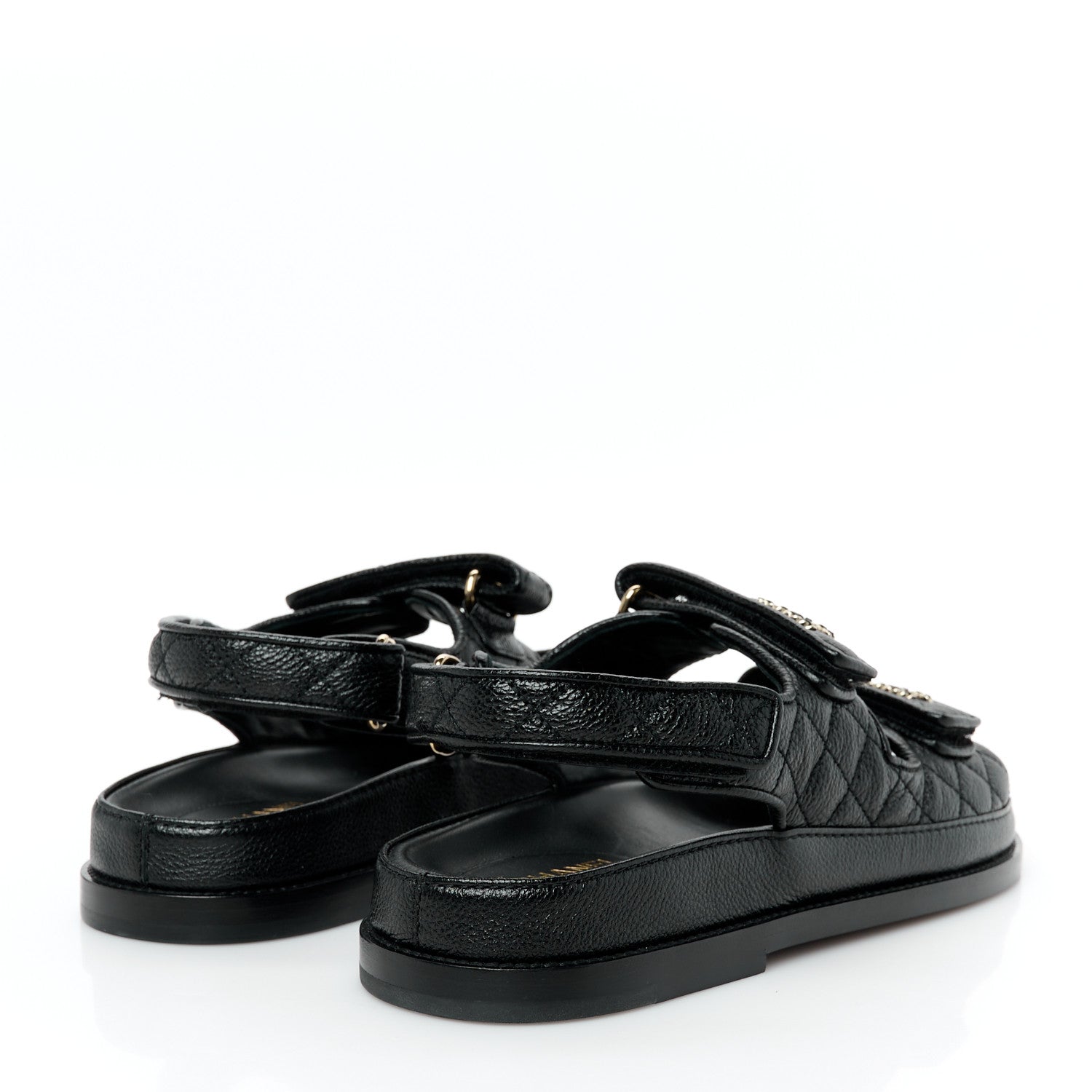 Grained Calfskin Velcro Dad Sandals 39 Black