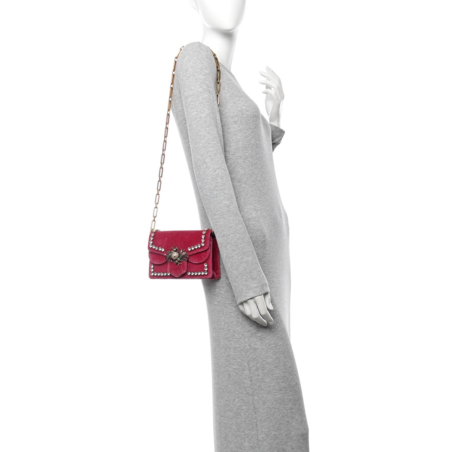Velvet Crystal Mini Bee Broadway Shoulder Bag Light Raspberry Rose