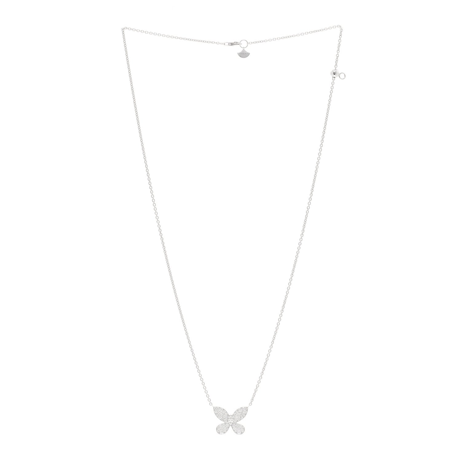 18K White Gold Diamond Butterfly Pendant Pave Necklace