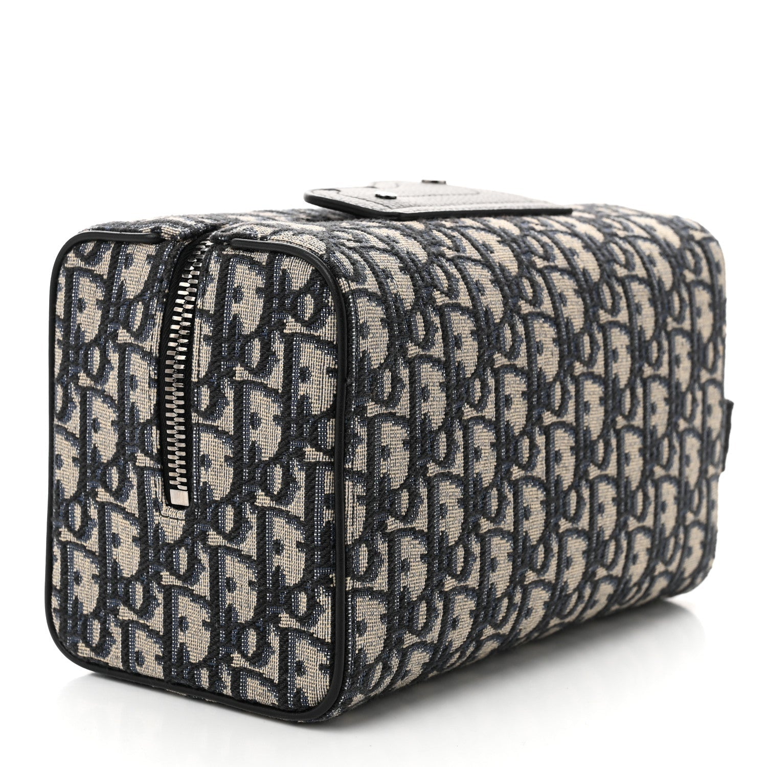 Oblique Jacquard Grained Calfskin Lingot Toiletry Case Blue Black