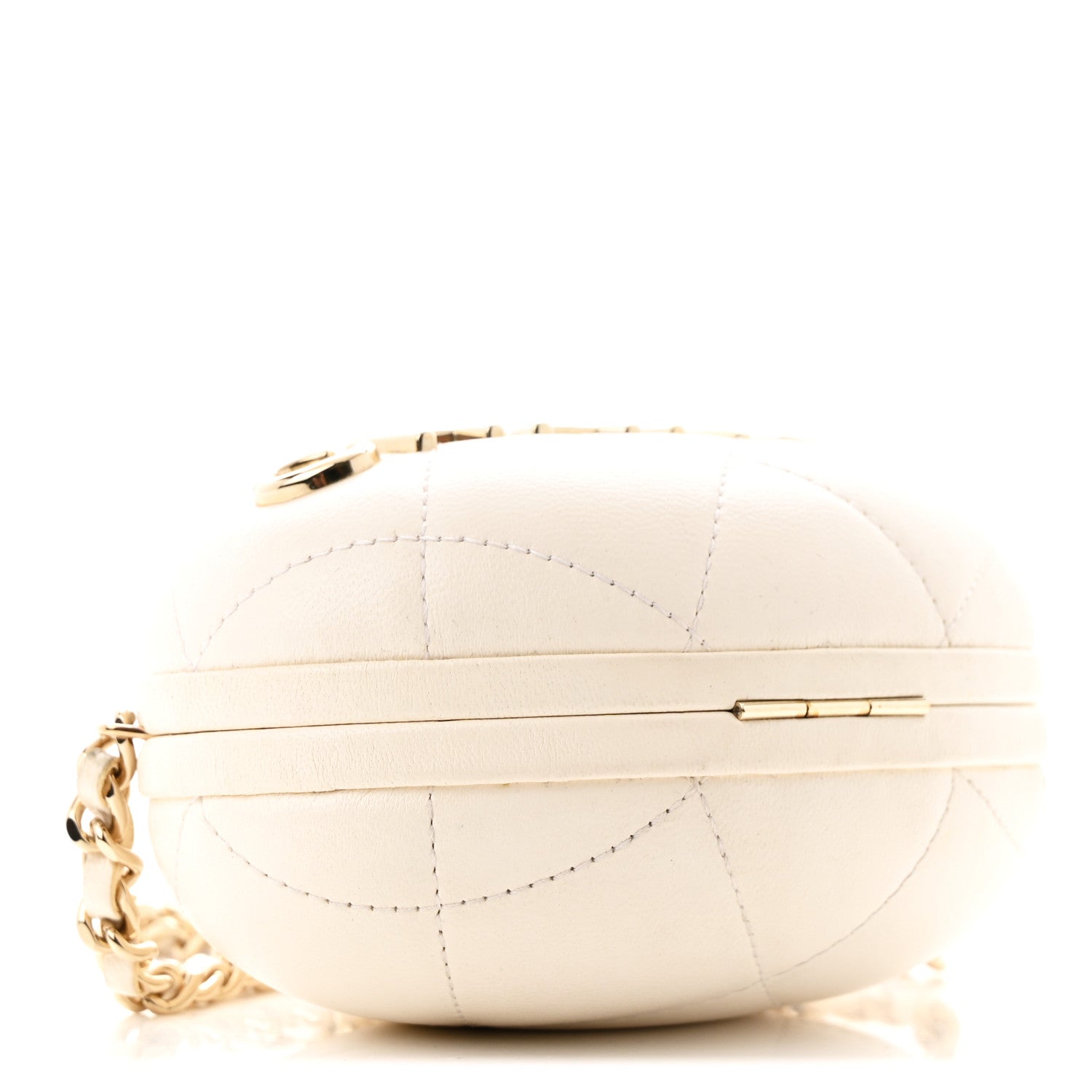 Lambskin Quilted Oval Minaudiere Chain Clutch White