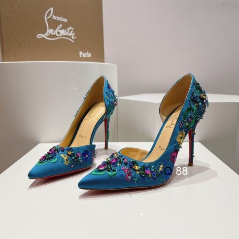 CL Brodiriza Embellished D'orsay Pumps 100mm Satin Blue