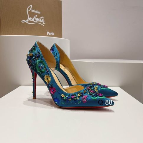 CL Brodiriza Embellished D'orsay Pumps 100mm Satin Blue